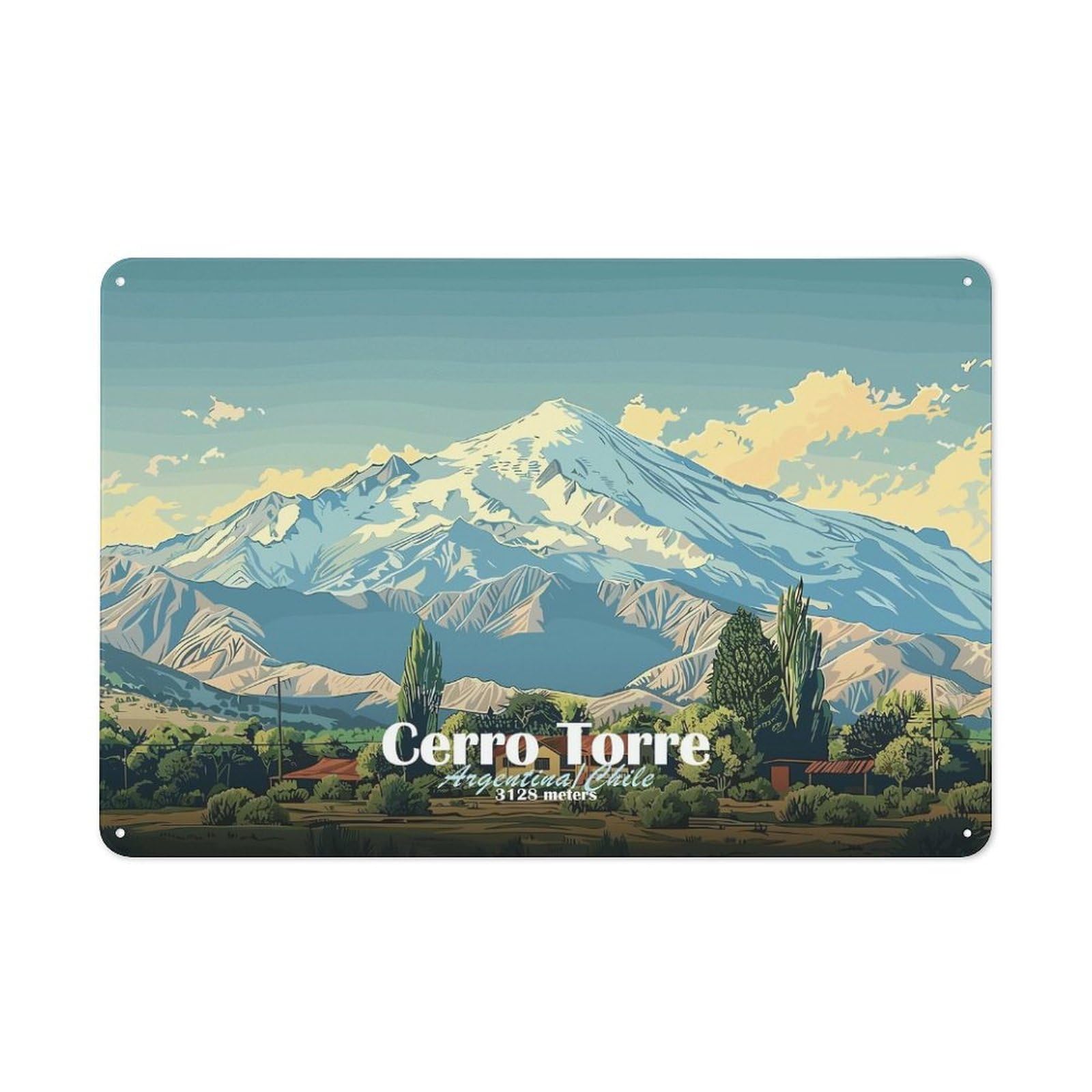 Junmoney Style-8 Classic Metal Plaque 20X30cm Featuring Cerro Torre Mountain, Bistro Wall Plaque For Kitchen, Cafe, Pantry Or Dining Room