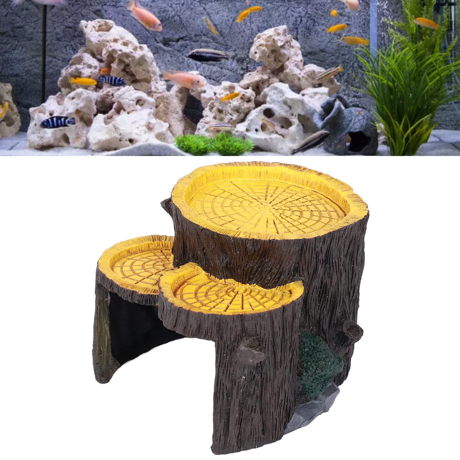 Resin Fish Tank Shelter, Caves Hide Hut Fish Tank Ornaments Reptile Hiding Place Stump for Reptiles