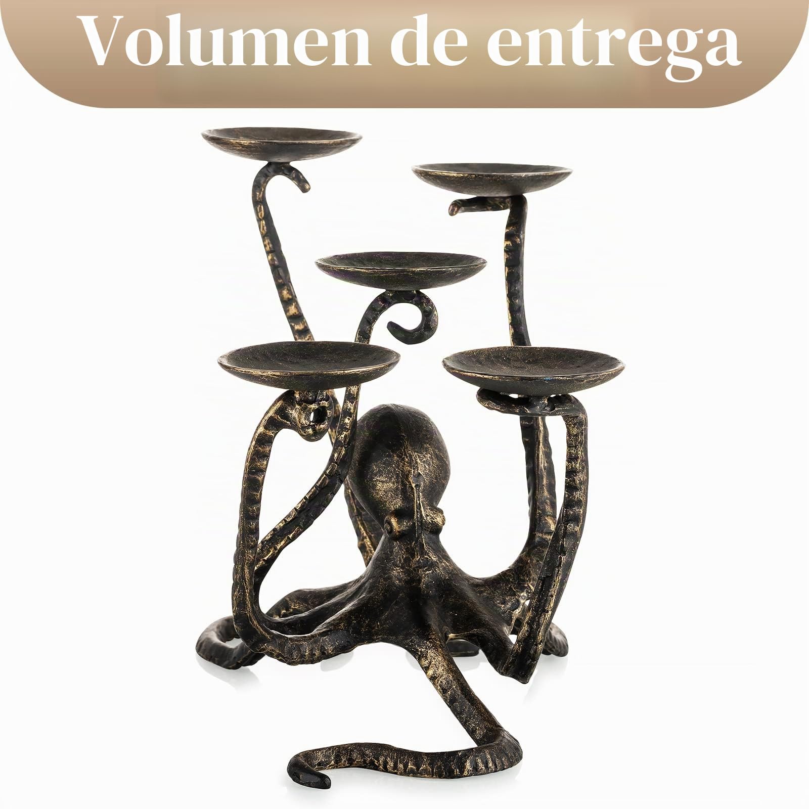 Sziqiqi Candelabro Portavelas Pulpo para 5 Velas Pilares, Portavelas de Columna Velas Pequeñas de Hierro Figurita Candelabros Gótica Decorativa para Halloween Chimenea Baño Decoración