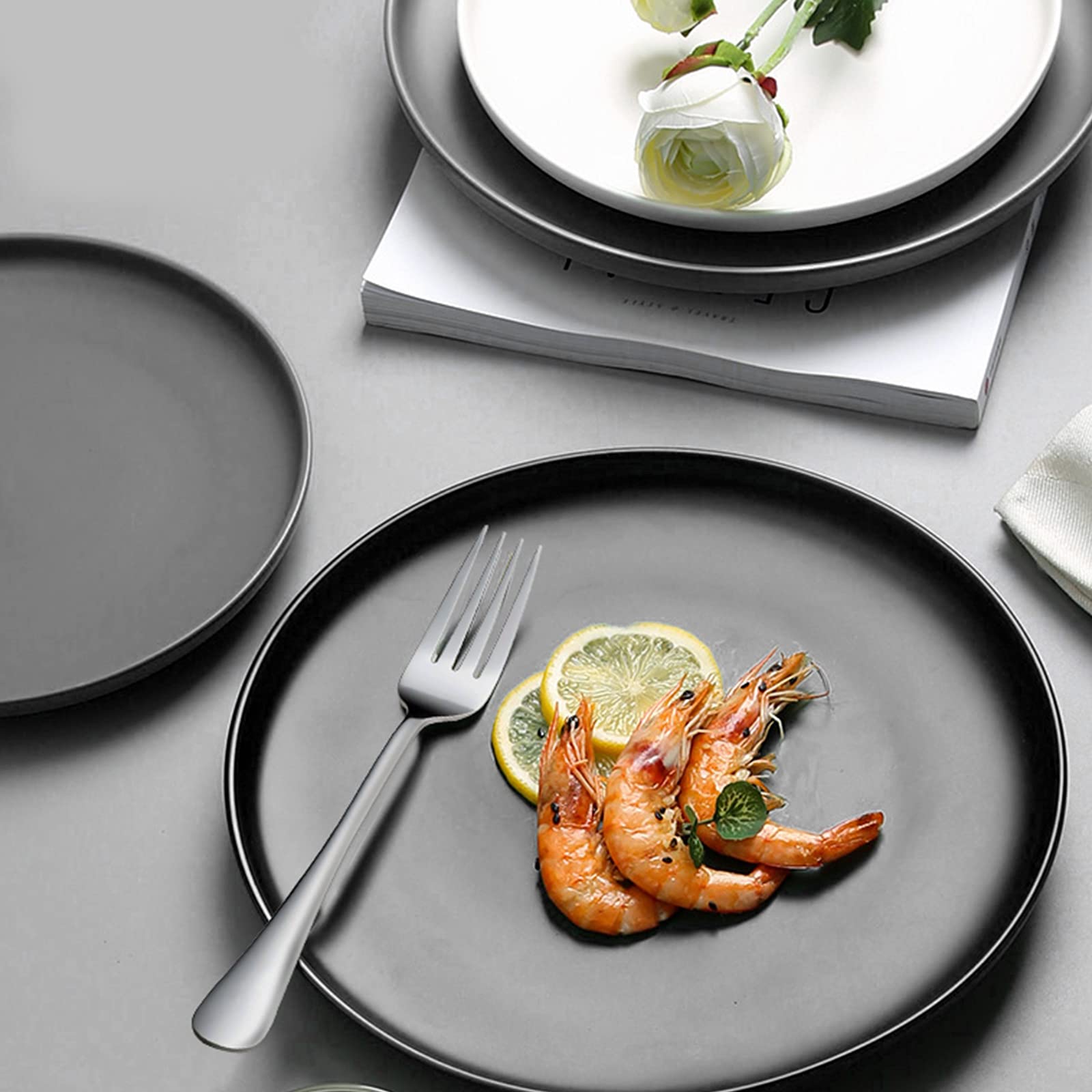 Salatgabel-Set aus Edelstahl, 17 cm, 12-teilig, Design mit langem Griff