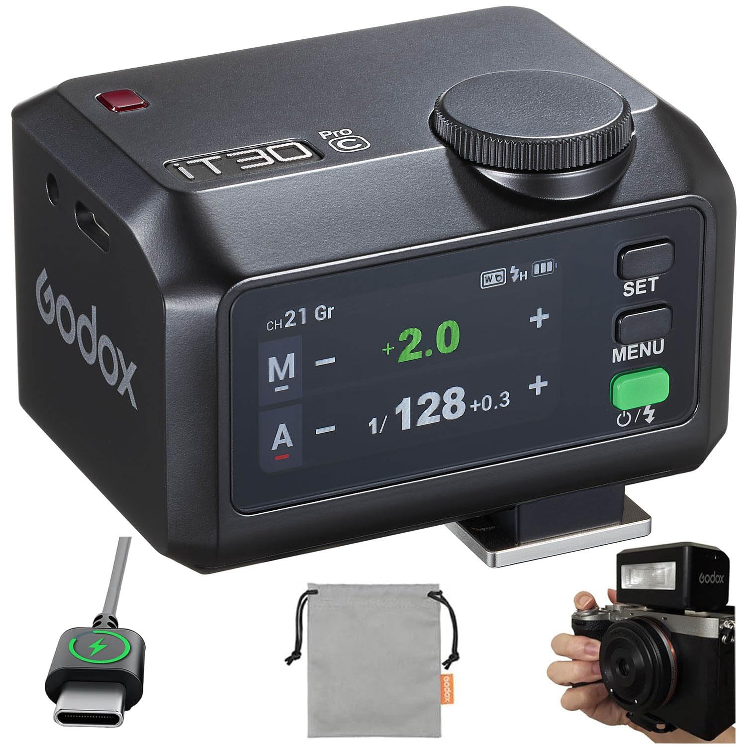 godox it30 pro c it30pro mini flash for canon camera, ttl auto-exposure, touchscreen, 2.4g wireless 1/8000 hss speedlight, 1.5s recycle, 560 flashes, built-in diffuser and battery, usb-c fast charging