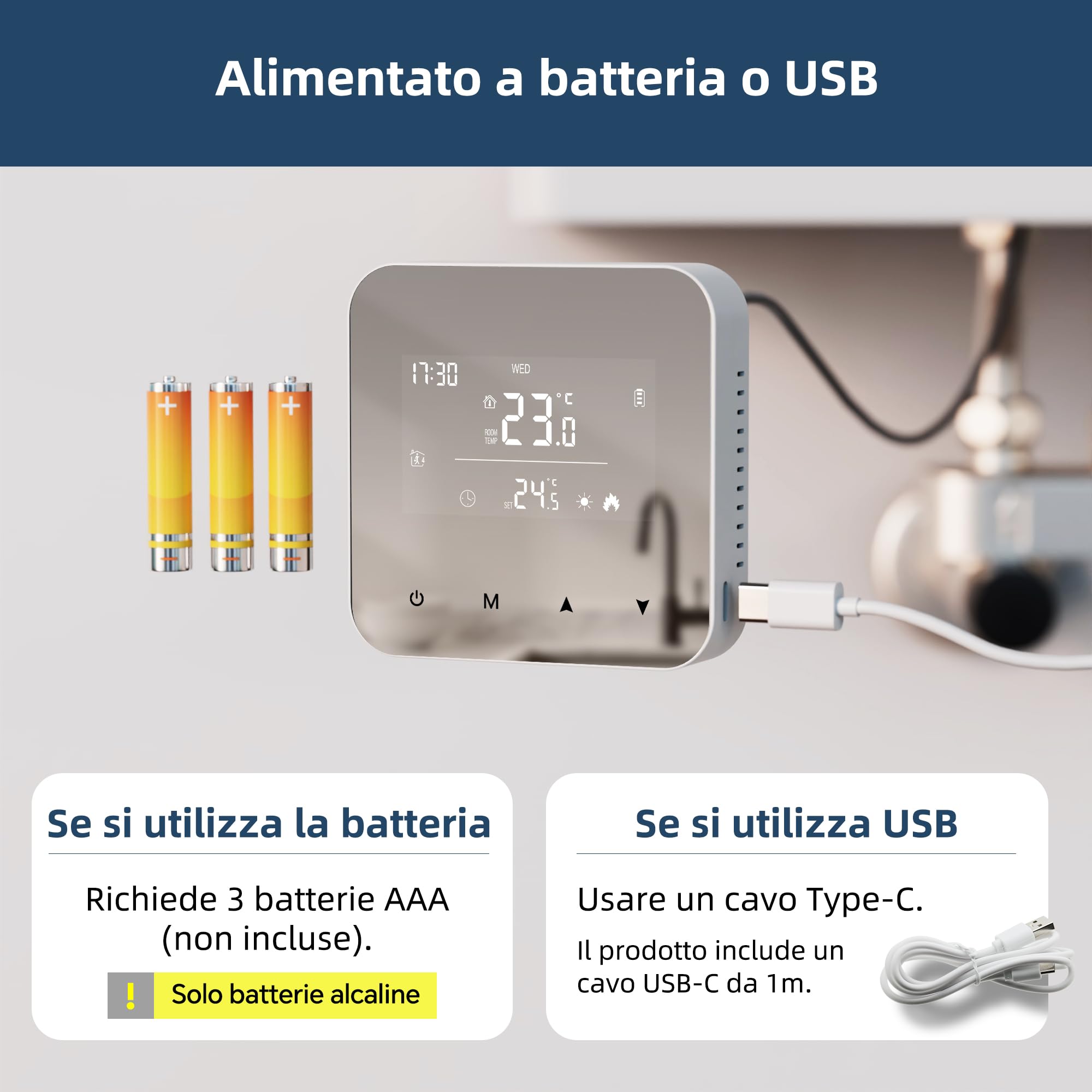 Termostato 2 fili Wi-Fi a batteria, adatto per caldaie a gas. Termostato programmabile giornalmente, compatibile con Google Assistant e Alexa. controllabile da remoto tramite TUYA o Smart Life.