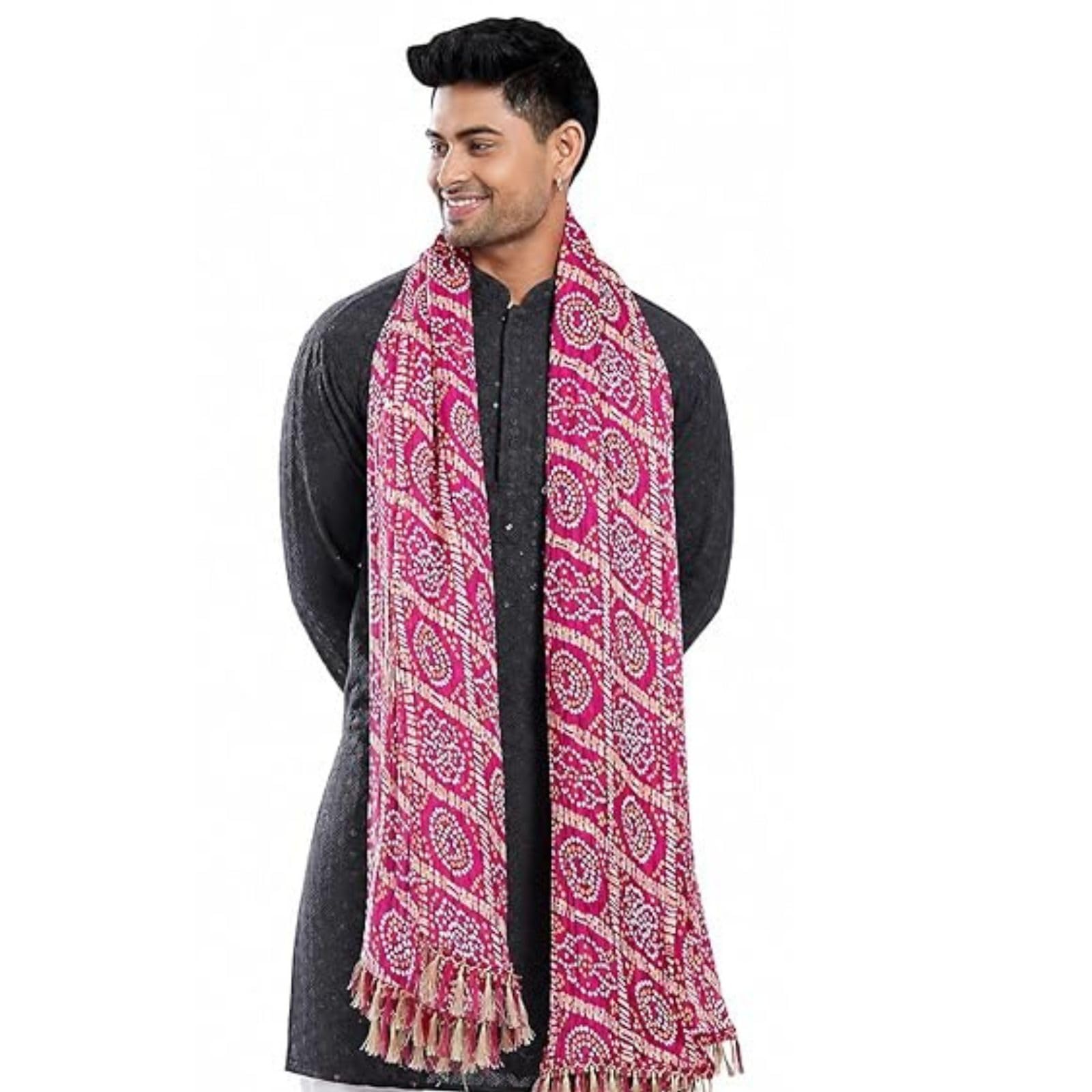Trendify Hub Men’s Traditional Dupatta Art Silk 2.20m, Bandhani Patola Print Ethnic Stole for Festival, Party, Wedding & Special Occasions Wear Groom Dupatta for Men-image-44