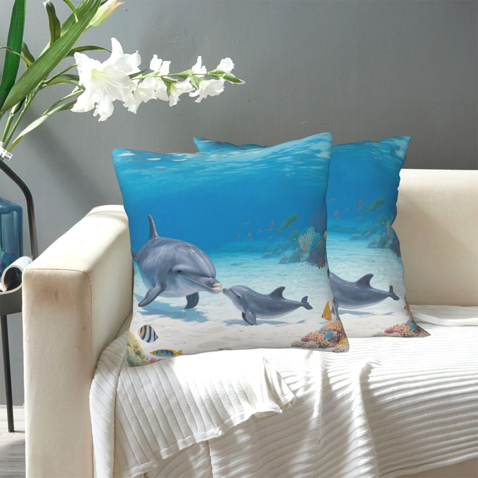 FekiLoot Decorative Throw Pillow Covers Modern Farmhouse Pillowcase Double Sided Cozy Cushion Cover for Sofa Couch Bed 20"X20" Dolphin