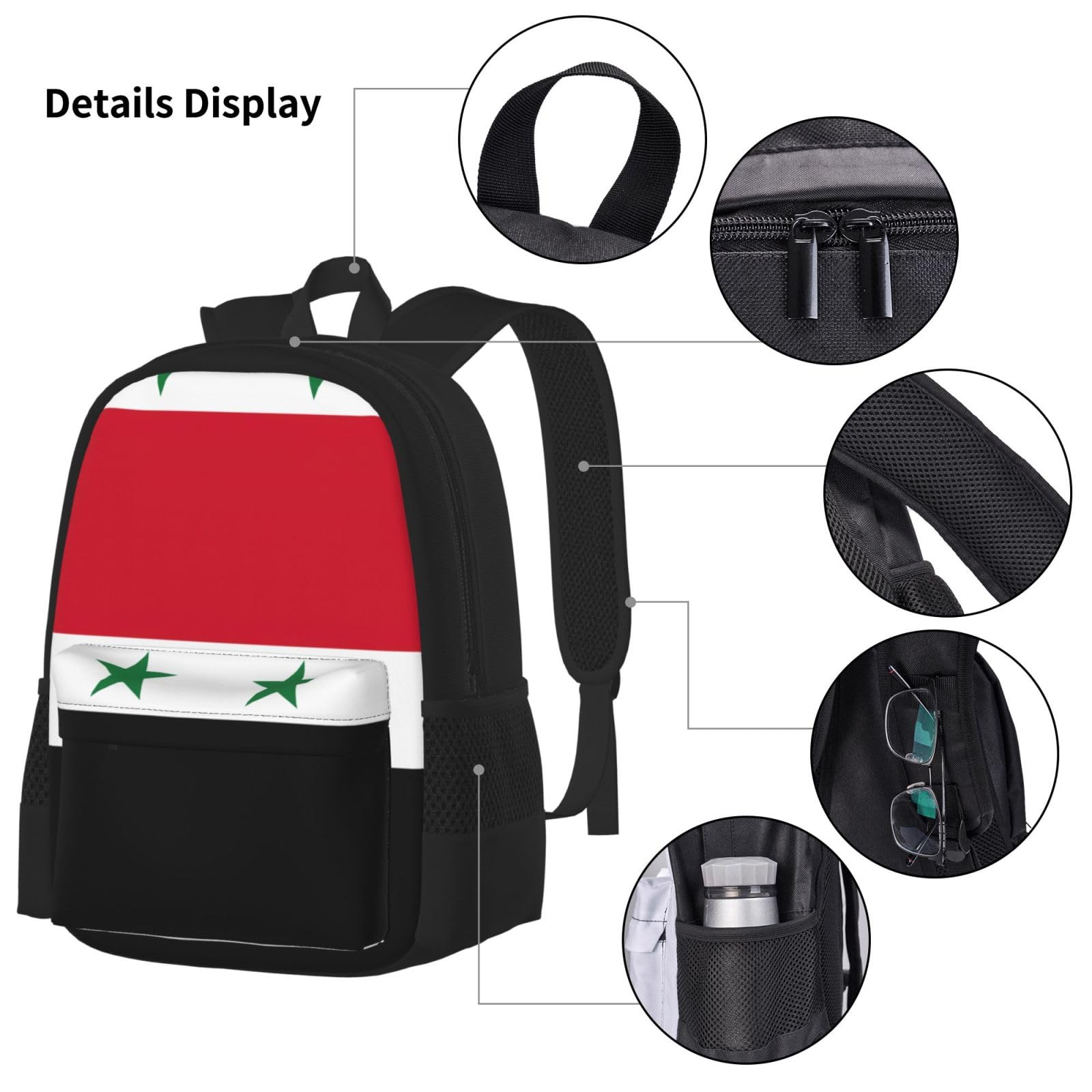 Flaga Syryjskiej Republiki Arabskiej plecak dziecko chłopcy dziewczęta pudełko na lunch szkoła torba zestaw uczniów szkół student prezent, Czarny, One Size, Bagaż