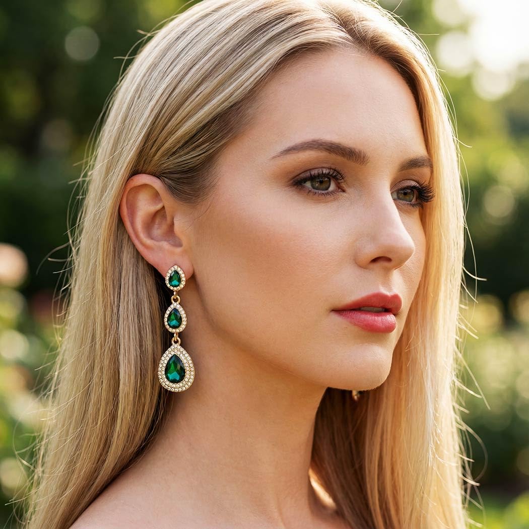 Catery Long Rhinestone Earrings Silver Teardrop Earrings Dangling for Women - Image 7