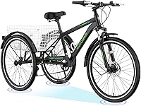Vista 12 de H&ZT Triciclo para adultos, bicicleta de 3 ruedas, triciclo crucero, con cambio de 7 velocidades, manilla de freno de estacionamiento, paso bajo