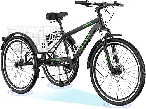 Vista 46 de H&ZT Triciclo para adultos, bicicleta de 3 ruedas, triciclo crucero, con engranaje de 7 velocidades, mango de freno de estacionamiento, escalón