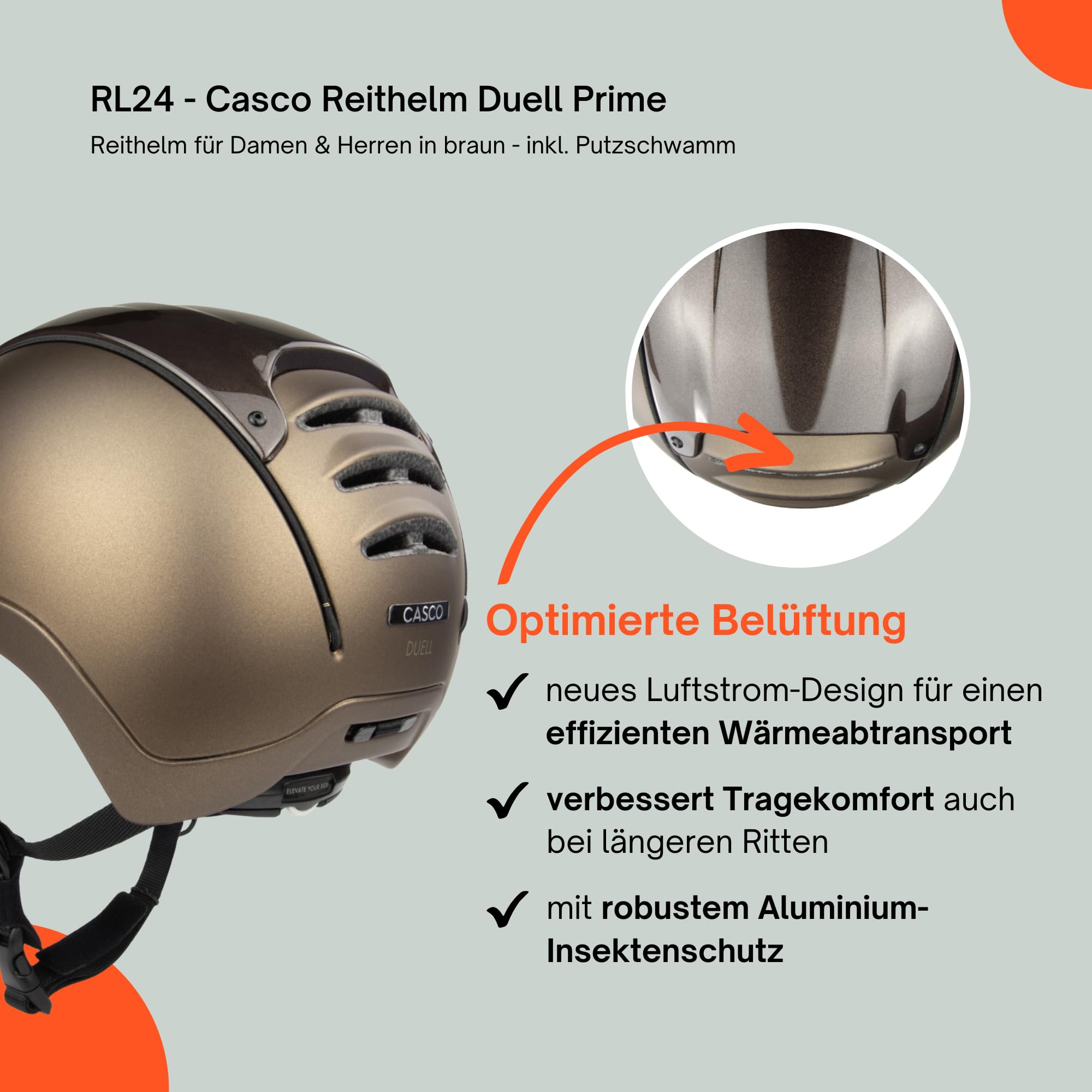 RL24 - Casco Reithelm Duell Prime inkl. Putzschwamm – Damen & Herren Reitkappe – Perfekter Sitz – Helm zum Reiten – gut belüftet – Reiterhelm in vielen Farben & Größen