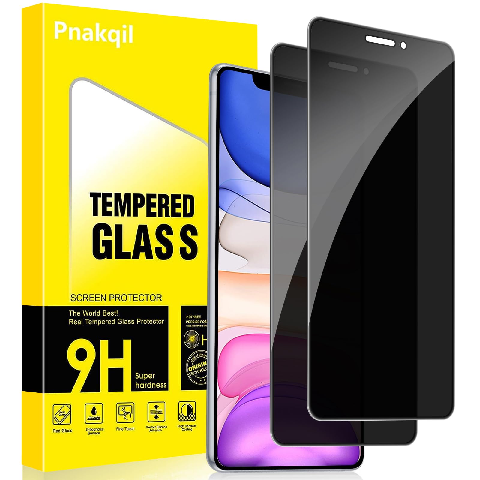 Pnakqil Protector Pantalla de Privacidad para iPhone 11 Cristal Templado,Vidrio Película Antiespia Anti-Spy,Dureza 9H Antiarañazos Sin Burbujas Privacy Screen Protector para iPhone 11,2 Unidades