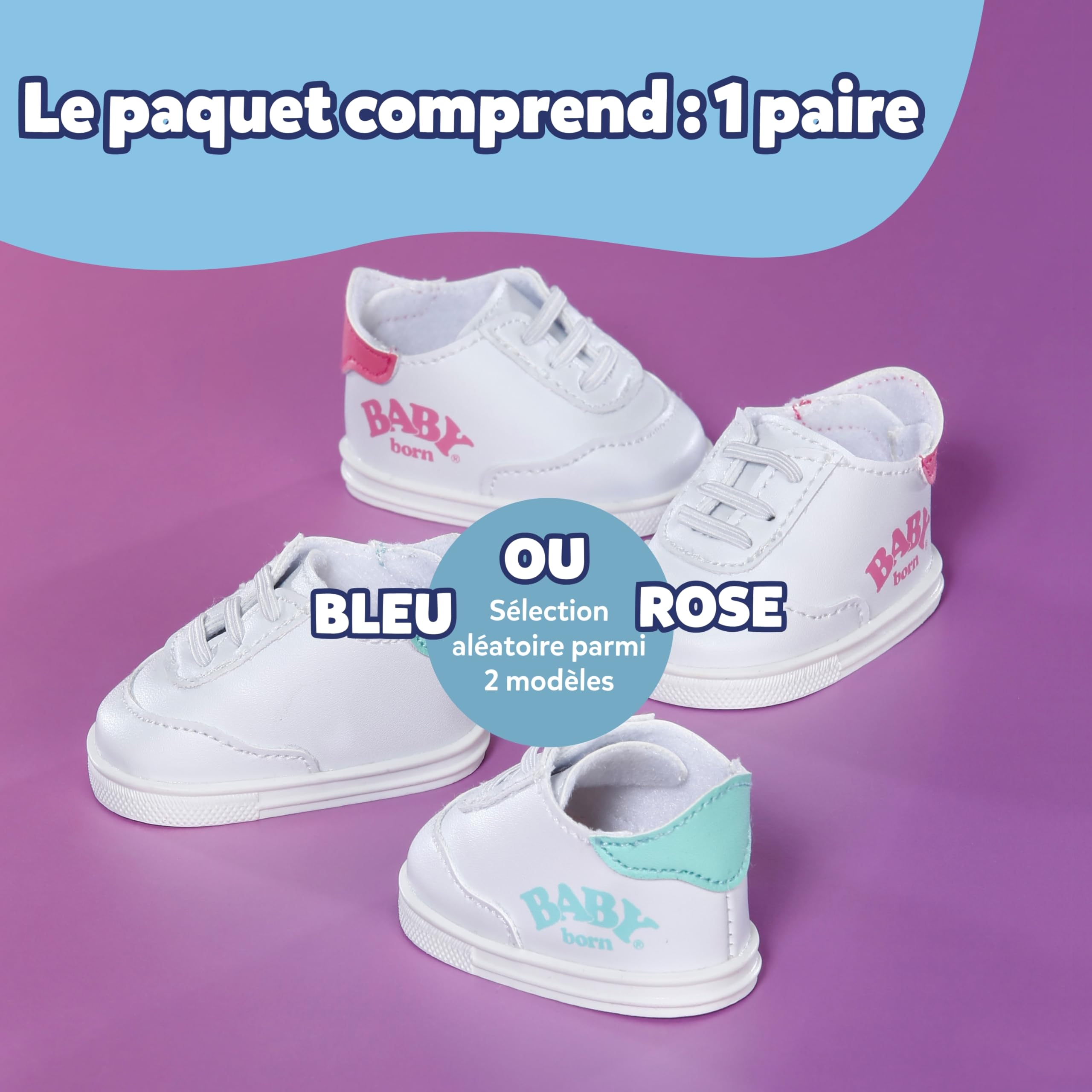 BABY born Baskets – 1 Paire de Chaussures pour poupée en 2 modèles possibles – Sélection aléatoire du Design – Vêtements pour poupées de Haute qualité – Accessoire pour poupées de 43 cm