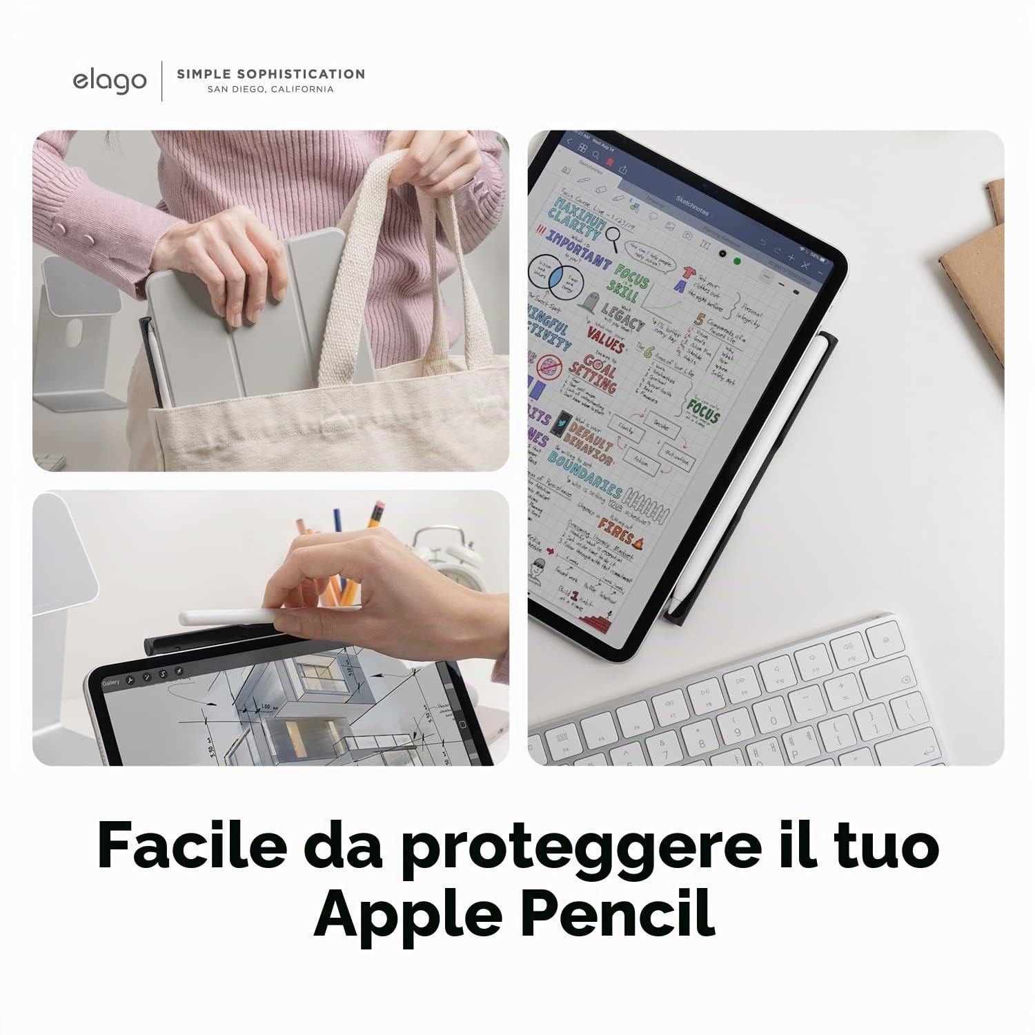 elago Supporto in Metallo per Apple Pencil (USB-C), Pro e 2ª Generazione | Compatibile con Apple Magic Keyboard, Smart Keyboard Folio e Cover Magnetiche per iPad, Mantiene Apple Pencil in Posizione