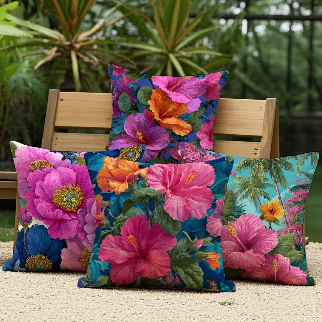 Fundas Cojines 50x50 cm Exterior Cojines Púrpura Fundas de Almohada Juego de 4, Cuadrados Funda Cojin Antiguo Almohadas con Cremallera Invisible, Sofa Cama Decorativos para Hogar, Jardín, Salón Ym637