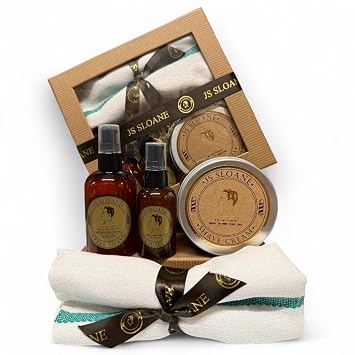 JS Sloane Shaving Gift Set for Men | Includes Pre-Shave Oil, Shave Cream, Aftershave Lotion & Face Towel | Luxury Grooming Kit for Smooth, Comfortable Shaves