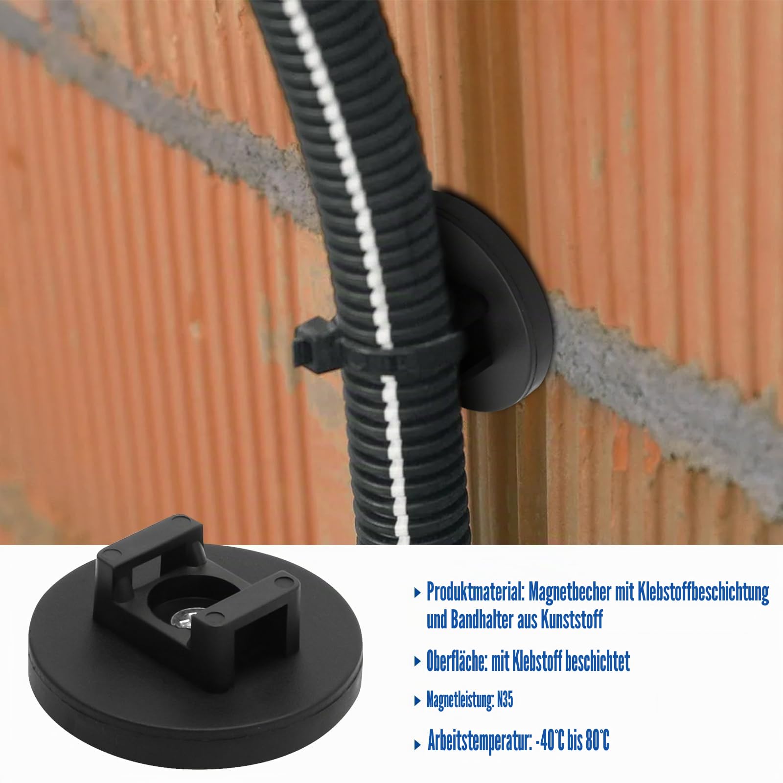 CDIYTOOL Magnetische Kabelbinder-Halterung, 43 mm, Mehrzweck-Magnetkabelhalter, magnetische Kabel-Organizer-Clips, für Kabel-Organisation, 20 Stück