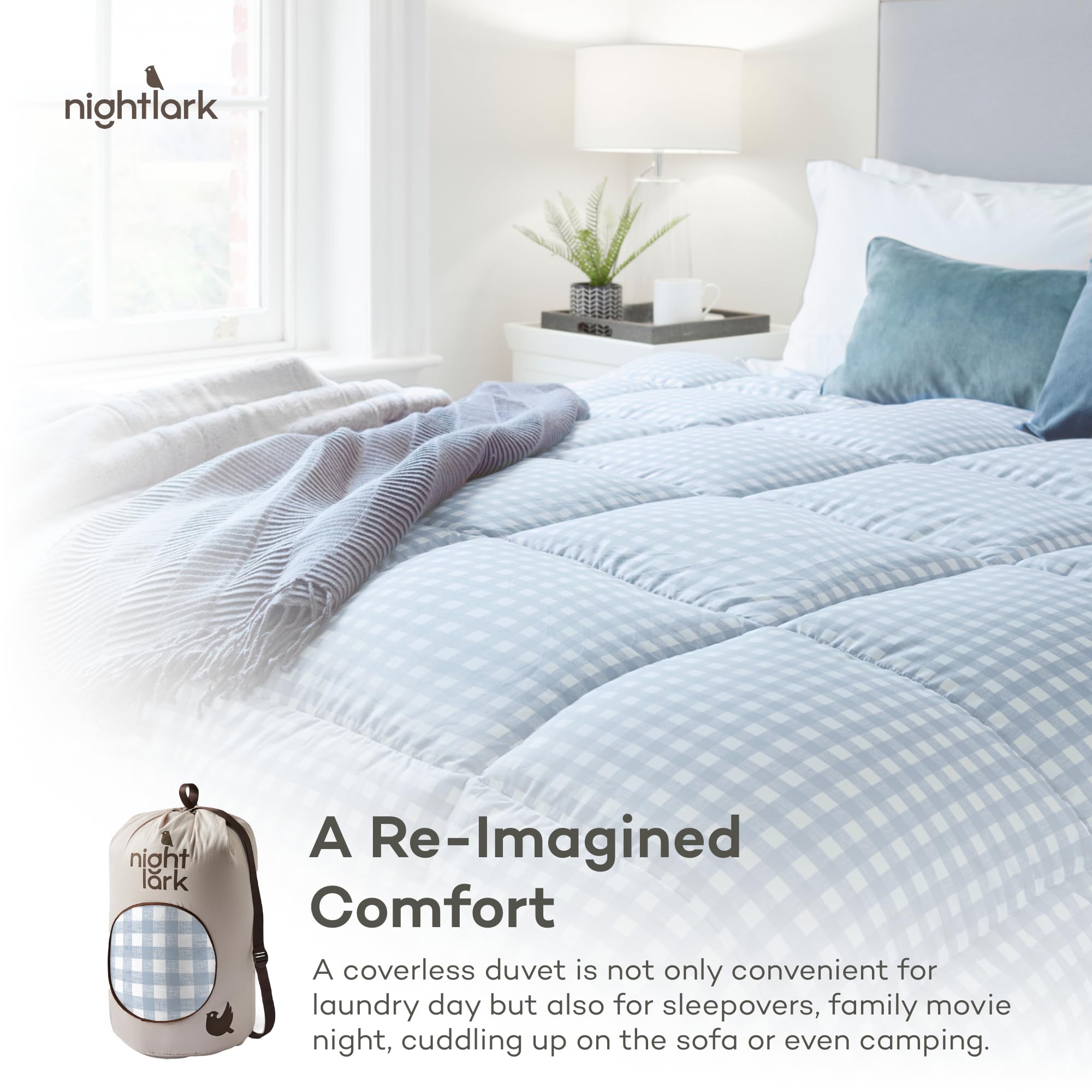 Night Lark - Piumino senza copertura - 4,5 Tog - King - Collezione Gingham - Biancheria da letto di lusso - Anallergico - Lavabile in lavatrice - Blu crepuscolo
