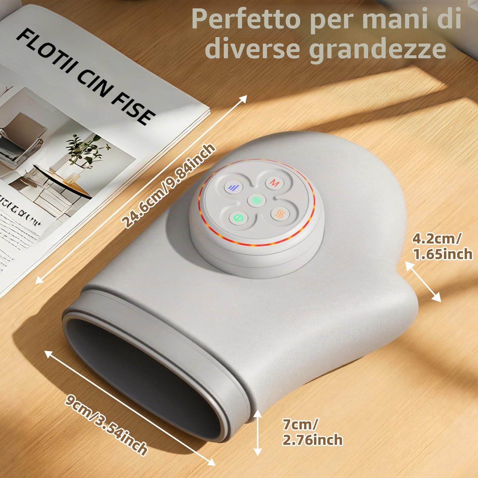 Massaggiatore Grigio Per Mani, Calore 3 Modalità & 5 Livelli | Modello Elettrico Senza Fili USB, Con Compressione Aria, Sollievo Artrite E Tunnel Carpale, Regalo Uomo E Donna
