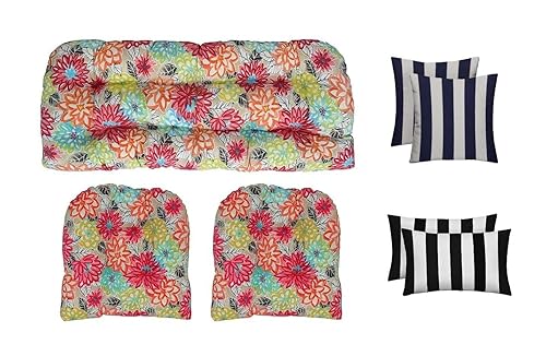 RSH DECOR Indoor/Outdoor 7 Piece Tufted Wicker Cushion Set (Loveseat