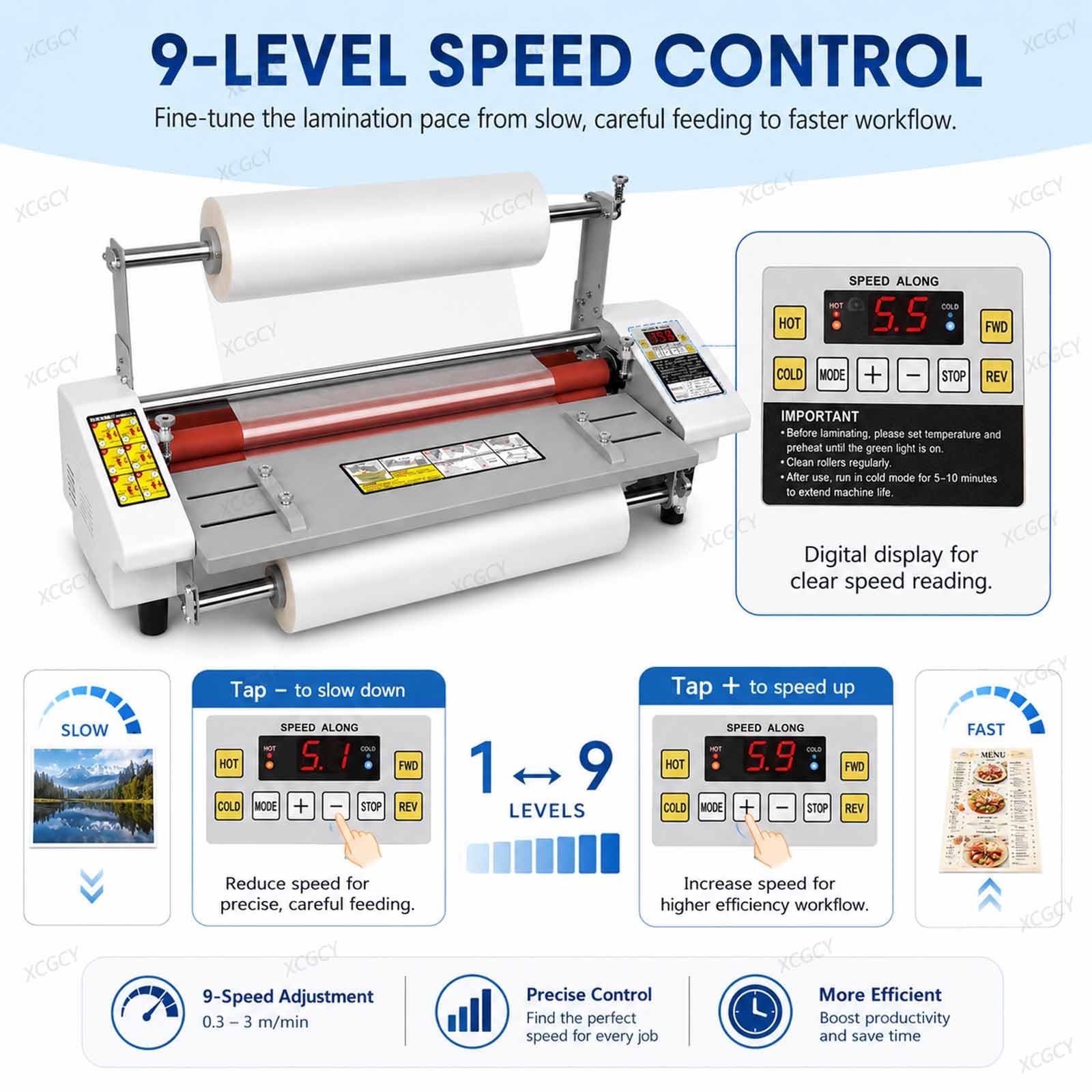 Maszyna do laminowania na zimno, jedno- i dwustronny laminator termiczny, laminator rolkowy A4+ 22 cm z regulacją temperatury 0-180°c, prędkość 0,3-3 m/min, do użytku w szkole biurowej drukarni