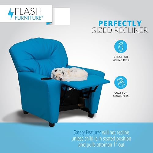 Miniatura 150 de Flash Furniture Chandler LeatherSoft - Silla reclinable para niños con portavasos y reclinable de seguridad, silla reclinable contemporánea para