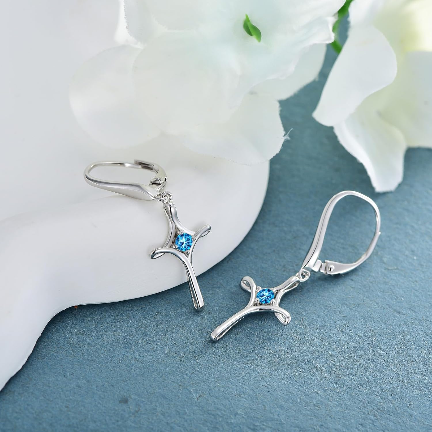 TOUPOP Birthstone Cross Earrings 925 Sterling Silver Infinity Cross Dangle Drop Earrings Fine Jewelry Birthday Christmas Gifts for Women Her Girlfriend - Image 4