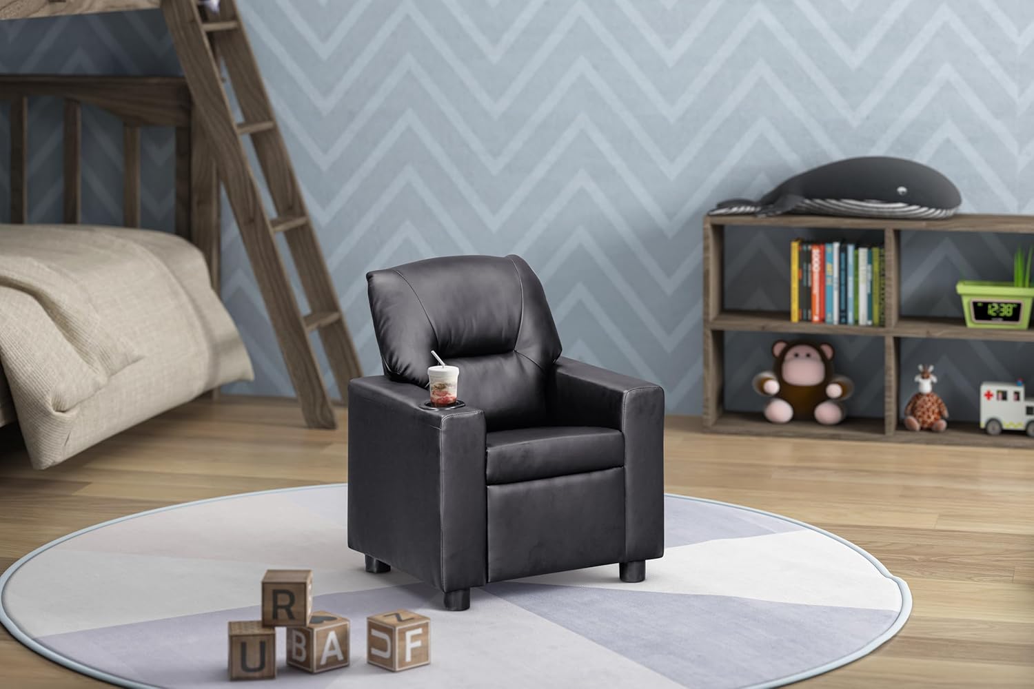 Olive & Opie Oakley Kids Recliner Vegan Leather Onyx