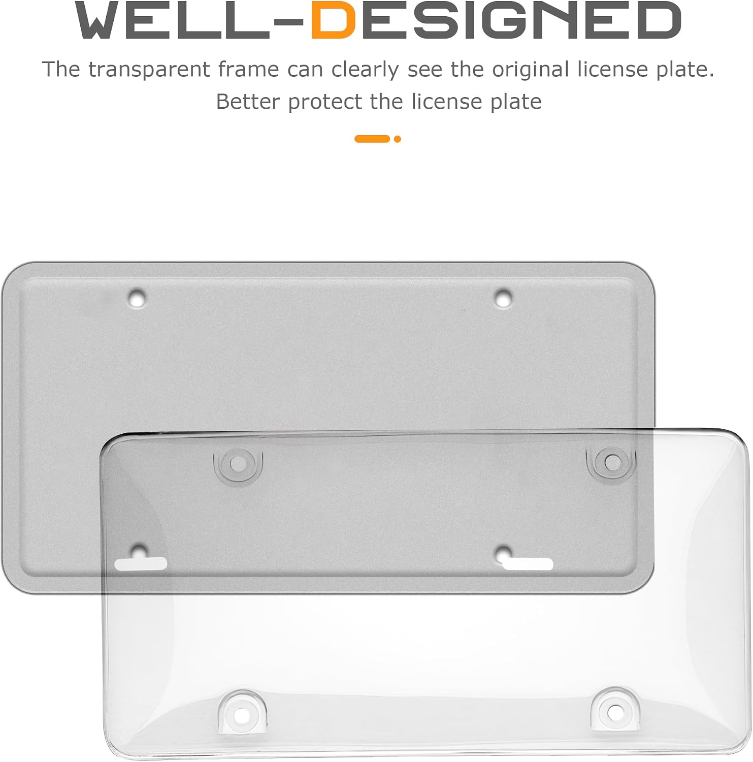 SCUARI 2PCS License Plate Cover,Car Accessories Automotive Unbreakable Front Rear Car Tags,Plastic Protective Shield with Screws Caps,Protective Shield for Front Rear,Fits Standard US License Plates