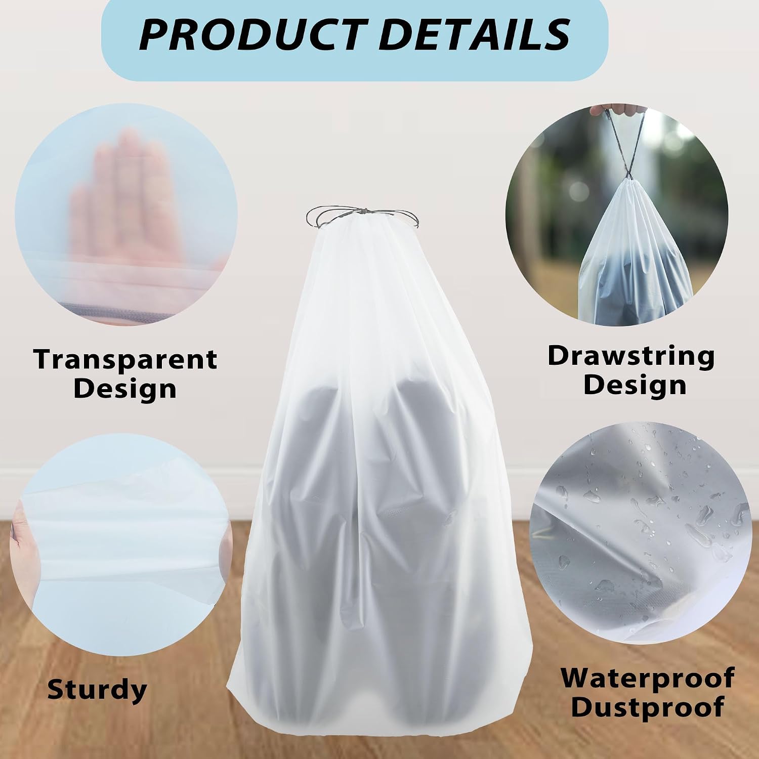 20PCS Transparent Travel Shoe Bags, Large 15.7x11.8 Inch Waterproof Drawstring Pouches, Clear Shoe Storage for Suitcase, Travel, Moving and Clothing Organizer for Men Women, Clear, Transparent