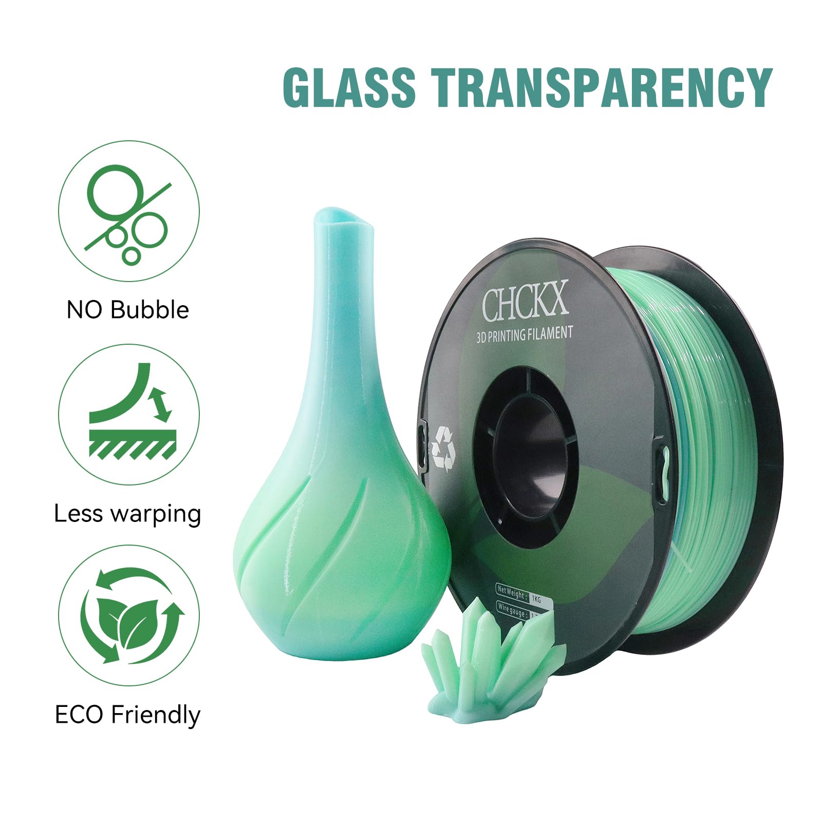 PETG Filament pour imprimante 3D arc-en-ciel, précision dimensionnelle +/- 0,03 mm, bobine de 1 kg, 1,75 mm, convient pour la plupart des imprimantes 3D, vert et bleu