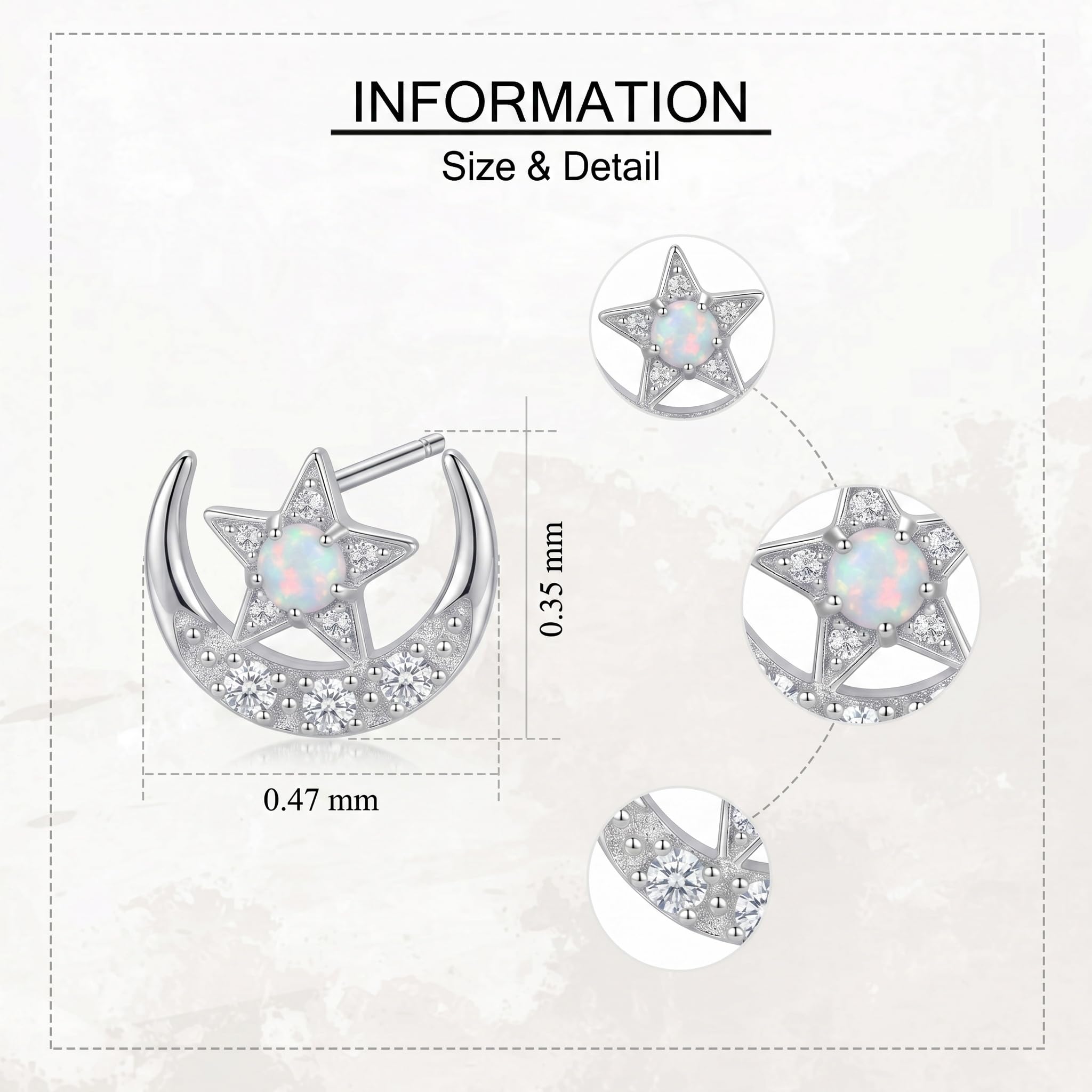 Mond und Stern-Ohrringe Ohrstecker aus 925er Sterlingsilber mit Opal-Stern, Halbmond-Schmuck, Geschenk, himmlische Ohrringe für Damen