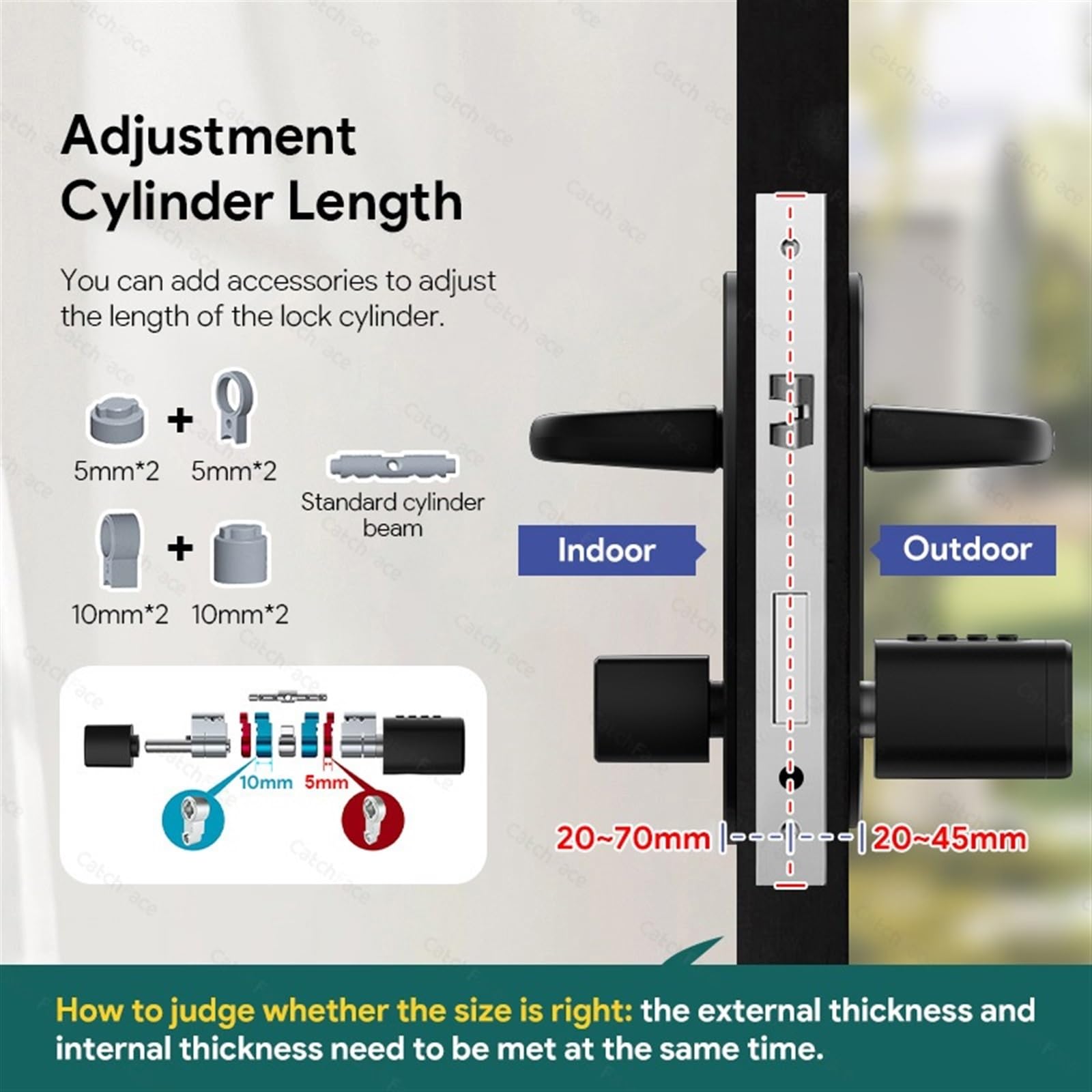Smart Lock, Regulowane hasło odcisków palców Cyfrowa karta RFID Cylinder Inteligentny zamek do drzwi do hotelu domowego(Nero)