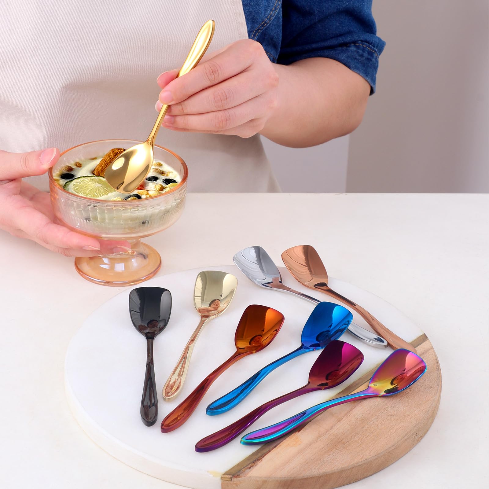 Buyer Star 5.63 Inch Ice Cream Spoon, Stainless Steel Shovel Spoon for 6, Mirror-Polished and Dishwasher-Safe, Suitable for Ice Cream and Dessert, Silver