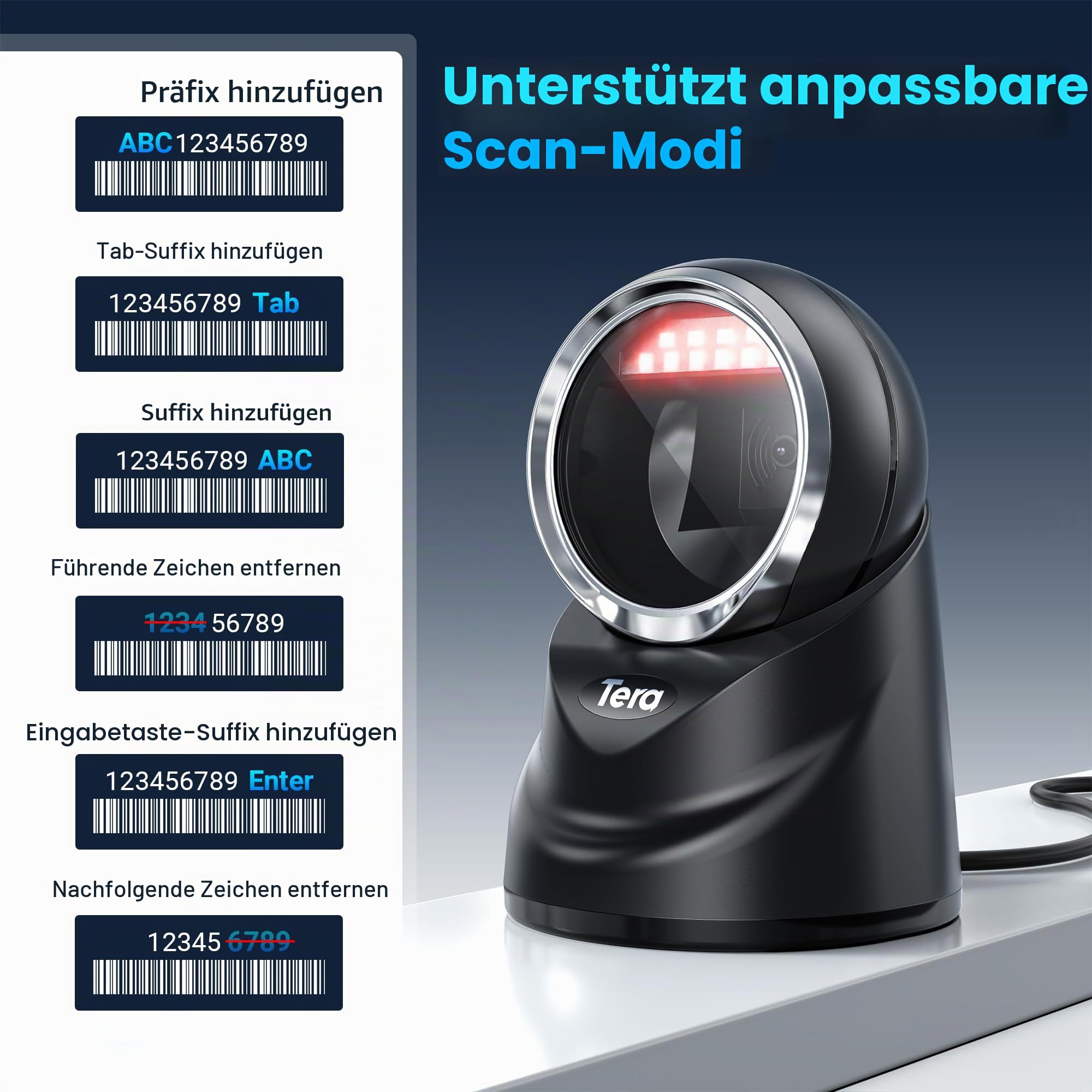 Tera Pro 2D QR Desktop Barcode Scanner Omnidirektional USB Wired Handsfree Plattform 9100