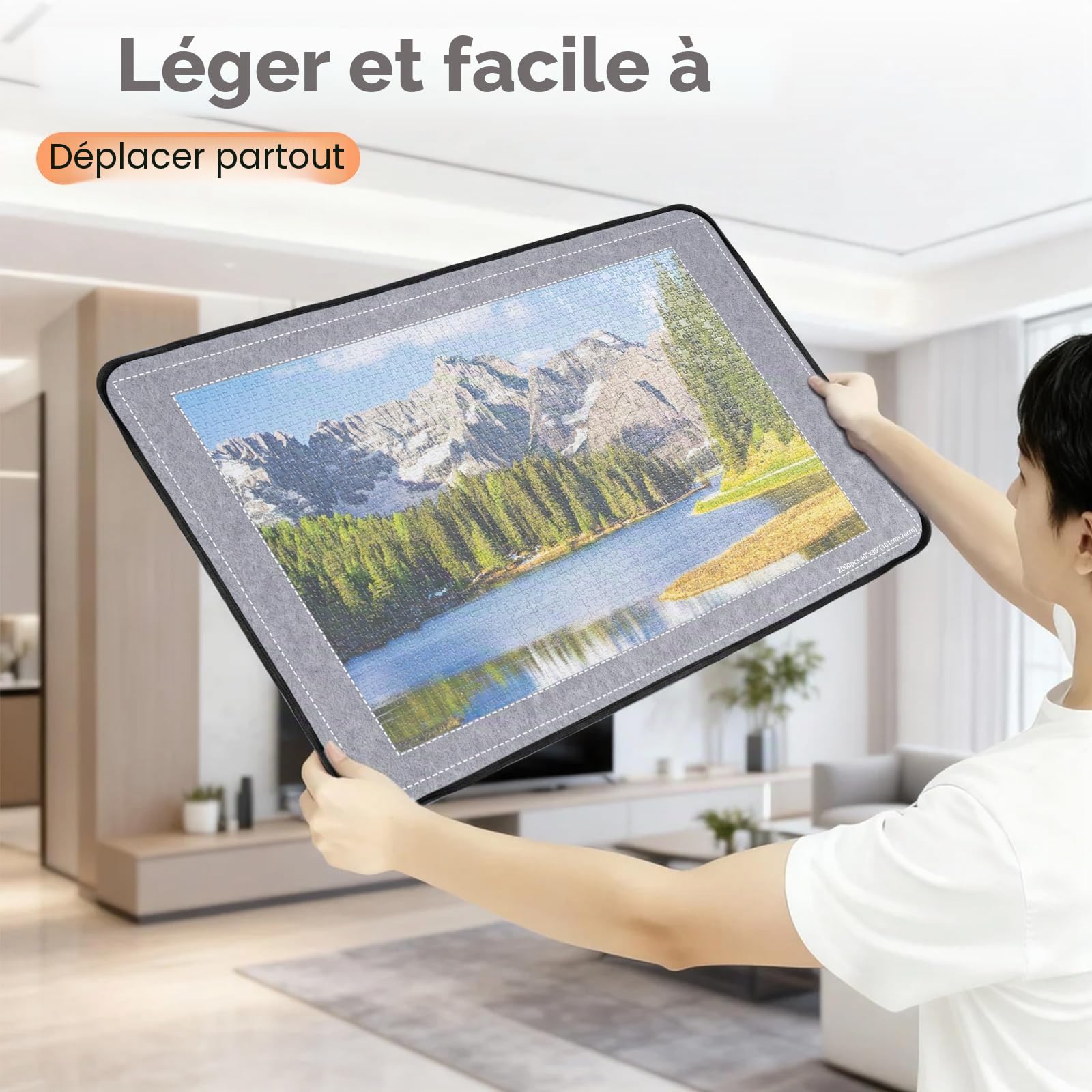 Table de puzzle 2000 pièces avec couvercle, planche de puzzle pliable, accessoires de puzzle 105 x 80 cm, planche de puzzle en feutre super léger avec 8 compartiments de tri et 1 couverture, plaque de