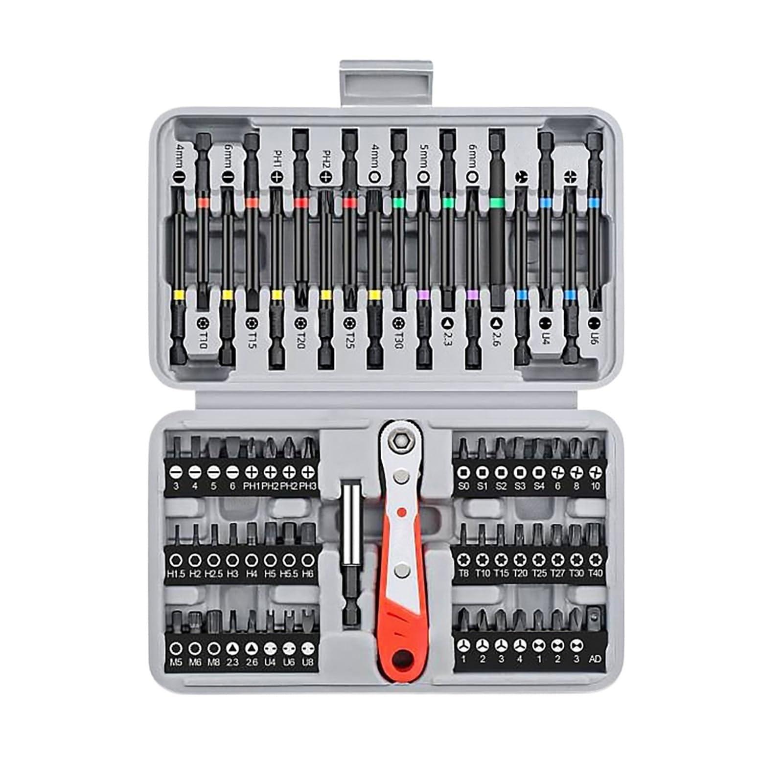 Tool Chest 68pc Long Extended Screw Driver Bits Ratchet Wrench Handle Set DIY Kit of Hex Shank Screwdriving Bits Toolbox