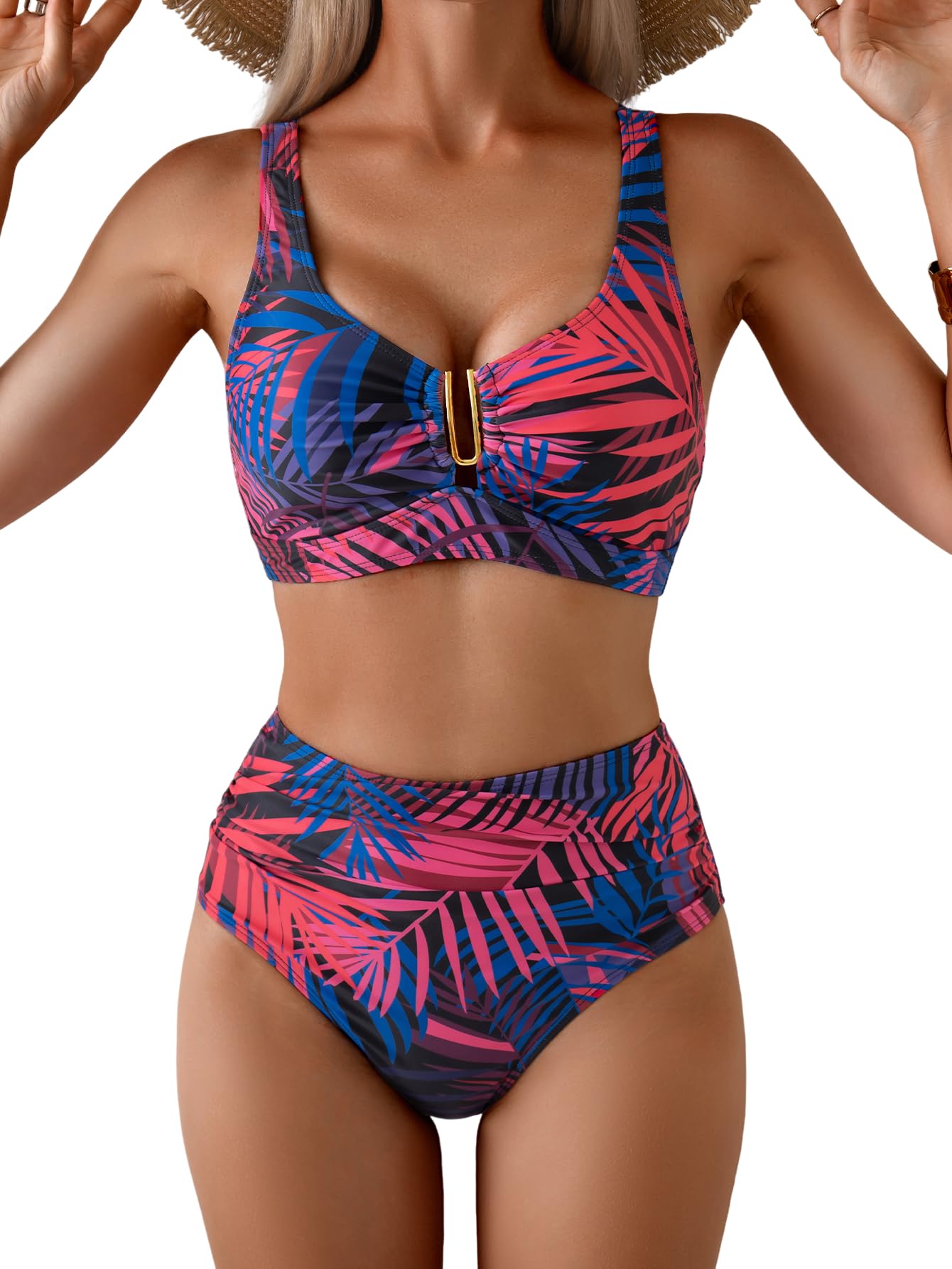 Eomenie High Waisted Bikini Sets for Women Tummy Control U Wired Swimsuit
