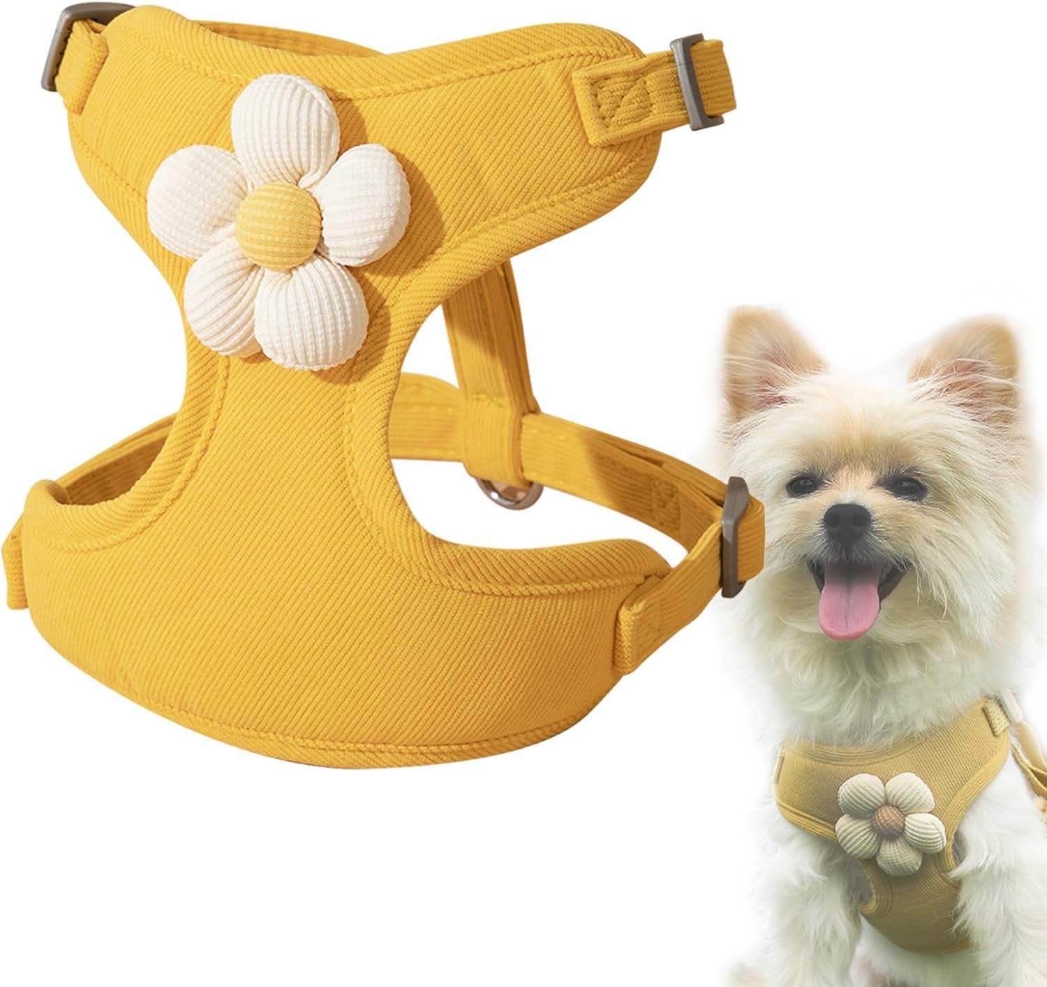 Cute Small Dog Harness With Daisy Embroidery, Breathable Dog Vest Adjustable Pet Puppy Harness Suitable for Walking, Running, Training, Everyday Wear