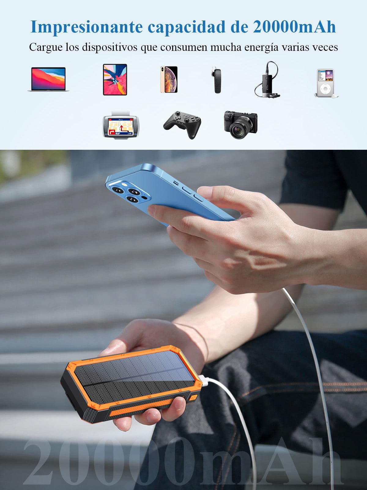 Chargeur Solaire 20000mAh PD20W Batterie Externe Solar Power Bank Chargeur Portable USB C Charge Rapide Compatible avec Téléphone Tablette