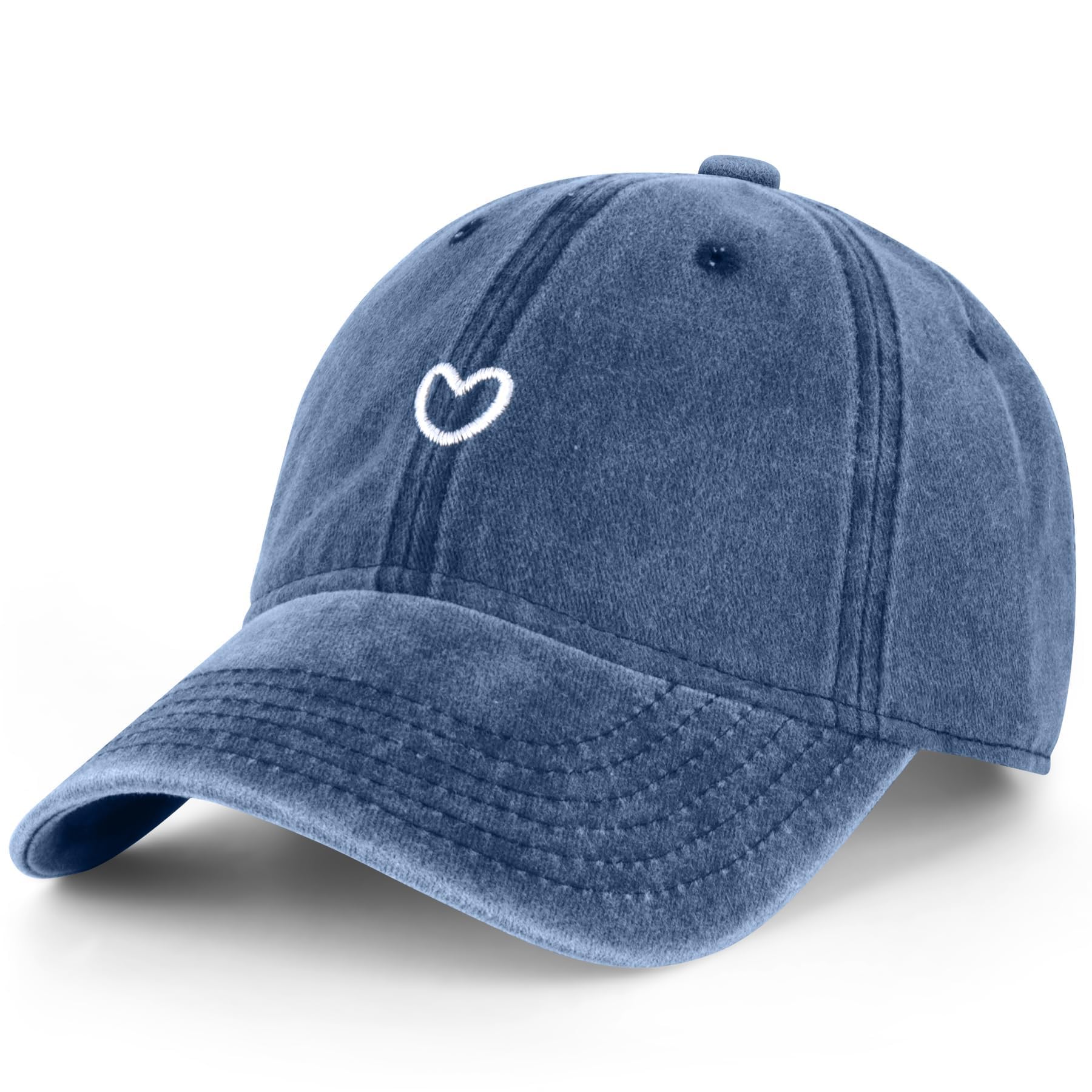 SahrchWomens Baseball Cap Vintage Washed Cotton Love Heart Embroidered Adjustable Summer Hat