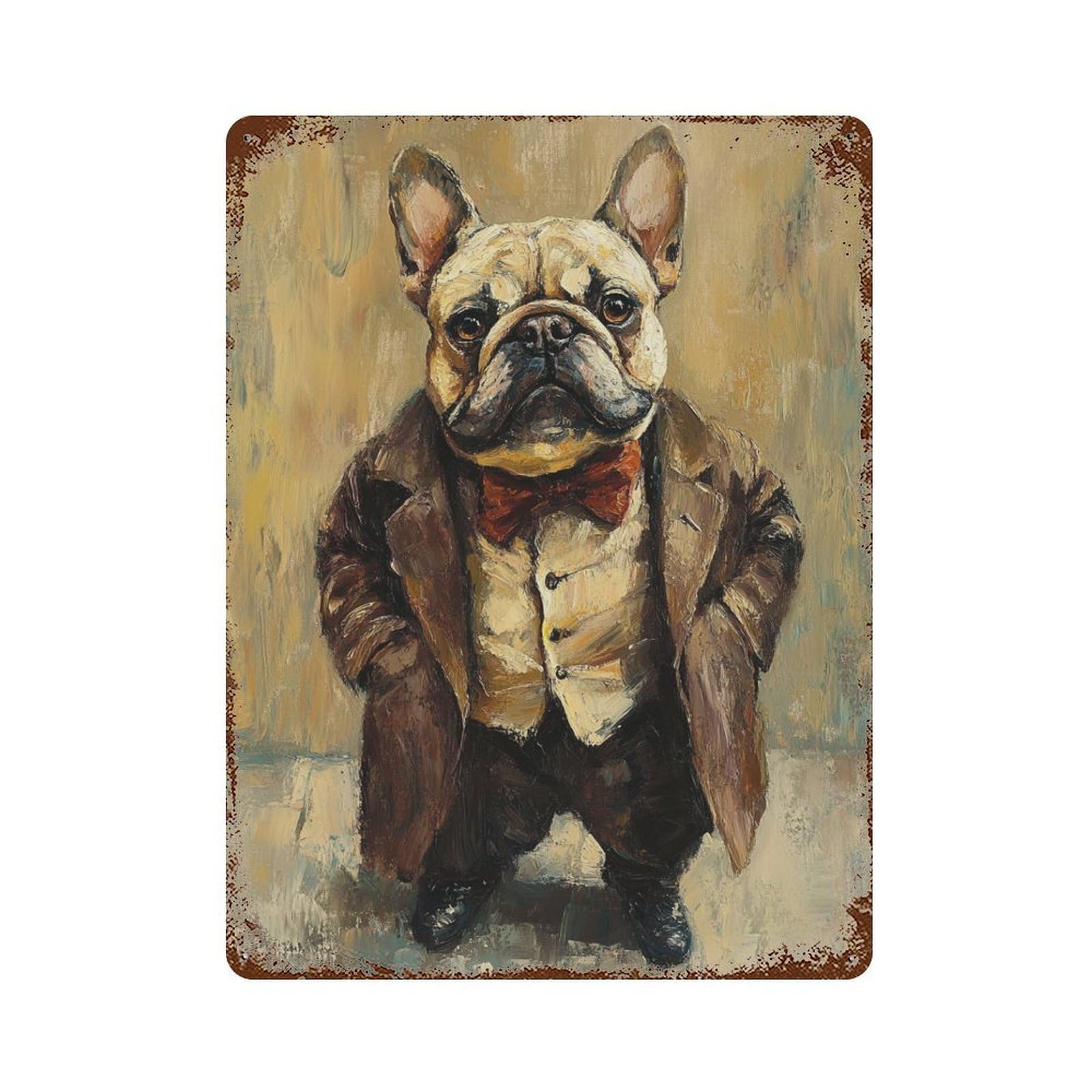 French Bulldog in Suit Painting 15.7"x11.8" Decorative Tin Sign, Farmhouse Wall Decor for Farmhouse, Kitchen And Entryway Decor