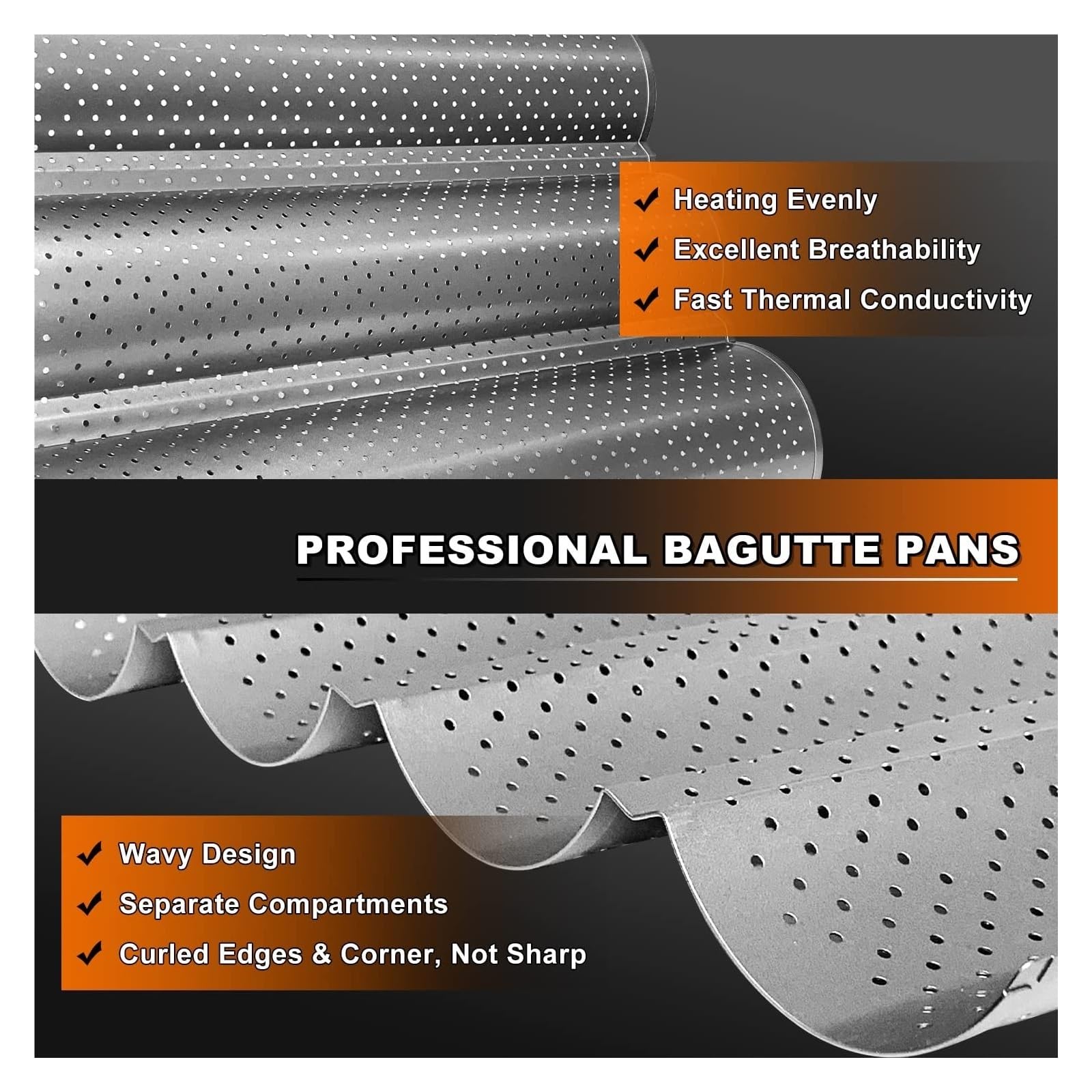 Generisch Baguette-Pfanne, französisches Brot, Backform, Backformen, Rillenwellen-Form, Kuchenofen, Backblech, Geschirr, Kochzubehör, Toaster-Werkzeug(4 Groove Silver)