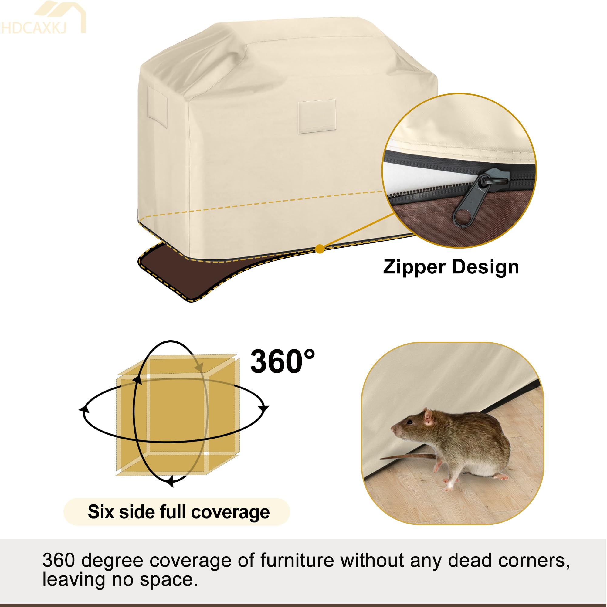 HDCAXKJ Housse de protection imperméable pour barbecue d'extérieur - Anti-UV - Avec fermeture éclair - Résistante à la décoloration - Beige et marron - 152,4 x 66 x 139,7 cm (L x l x H)