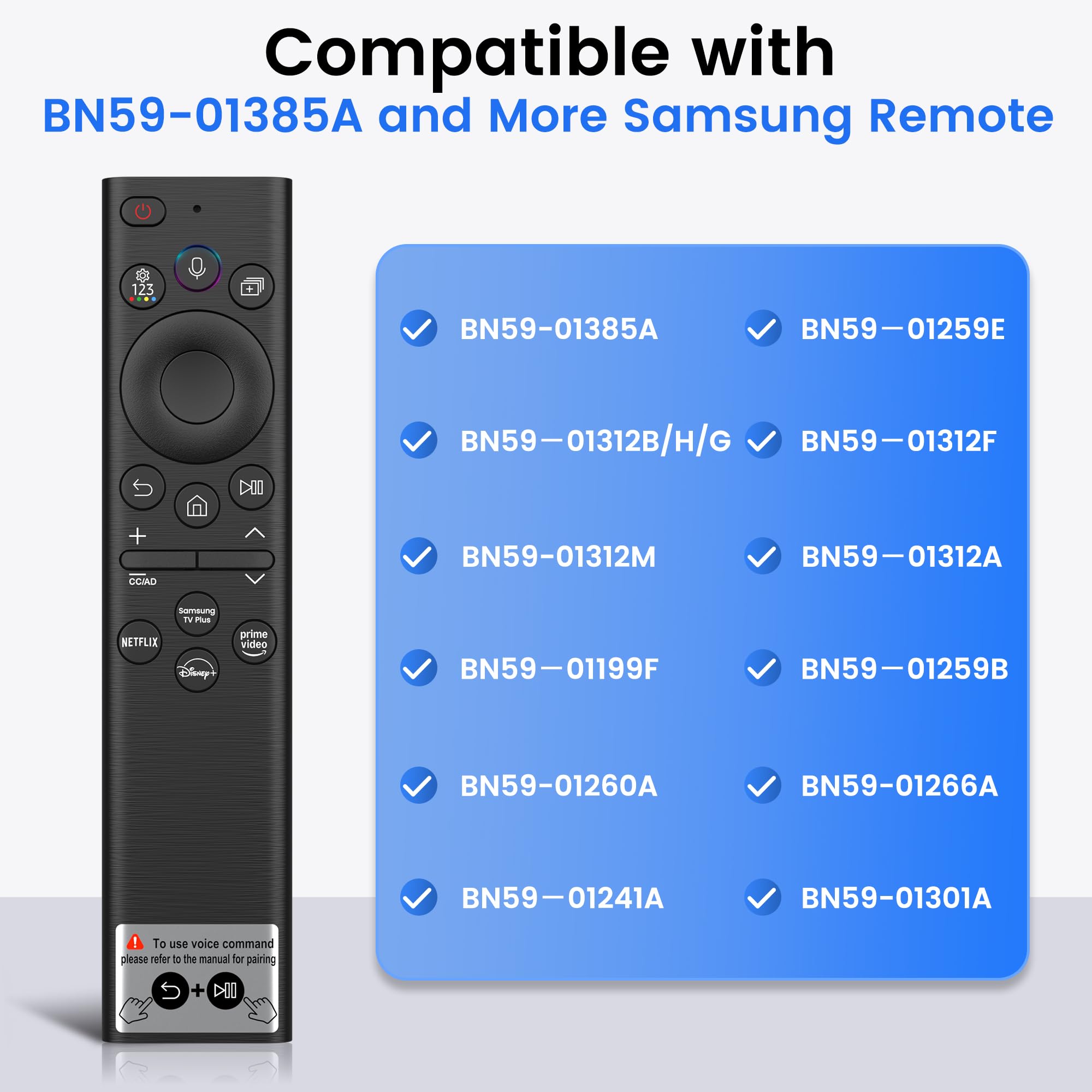 Telecomando vocale solare per TV Samsung, telecomando ricaricabile USB-C per Smart TV Samsung BN59-01385A 2025-2018