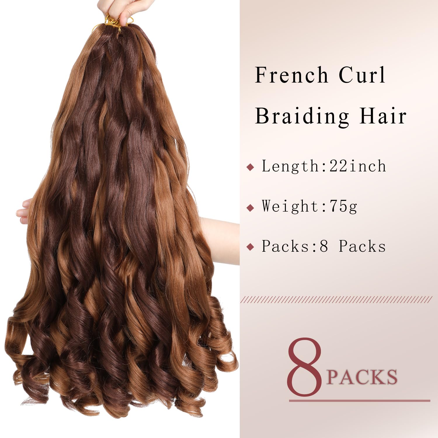 French Curl Braid Hair Extensions 22 Inch 8 Packs Curly Pre-Stretched Crochet Braids (33P30, 22 Inch (Pack of 8)) - Image 2