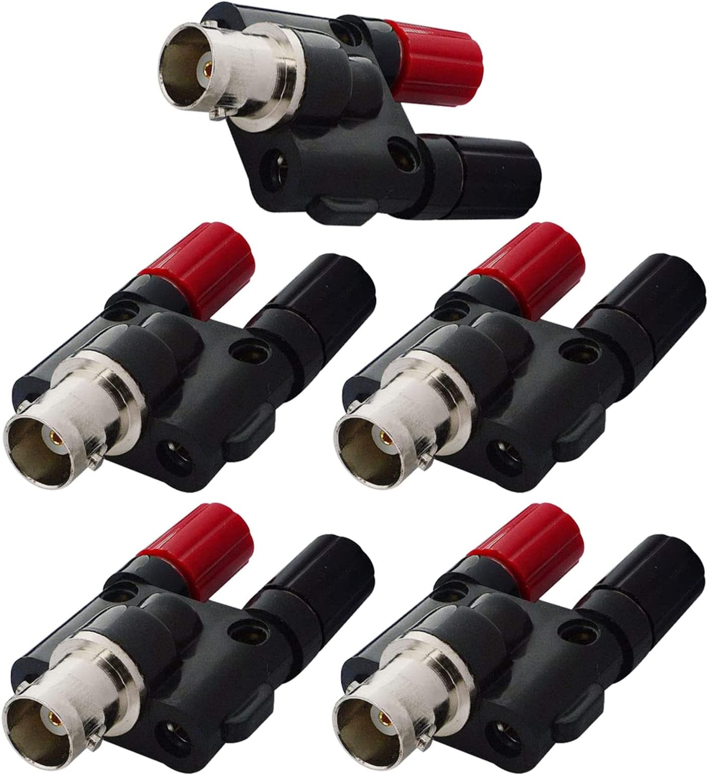 onelinkmore BNC Female to Dual Banana Female Socket Binding Post RF Coax Splitter Adapter Connector for HF Radio Antennas Pack of 5