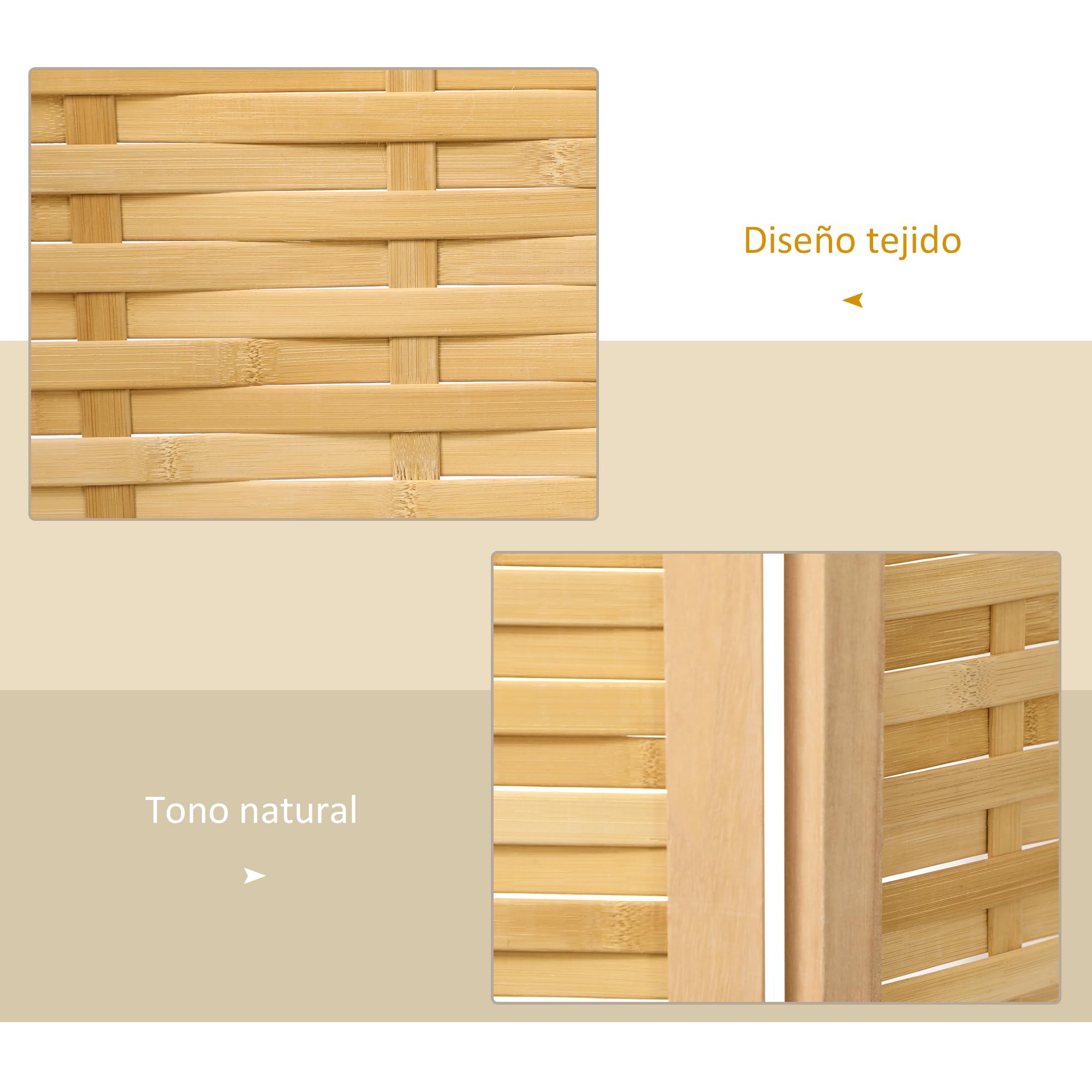 HOMCOM Biombo de 3 Paneles Divisor de Habitación 120x1,8x170 cm Natural | Plegable, Separador de Ambientes, Patrón de Tejido de Bambú, Estilo Rústico, Oficina Dormitorio Salón