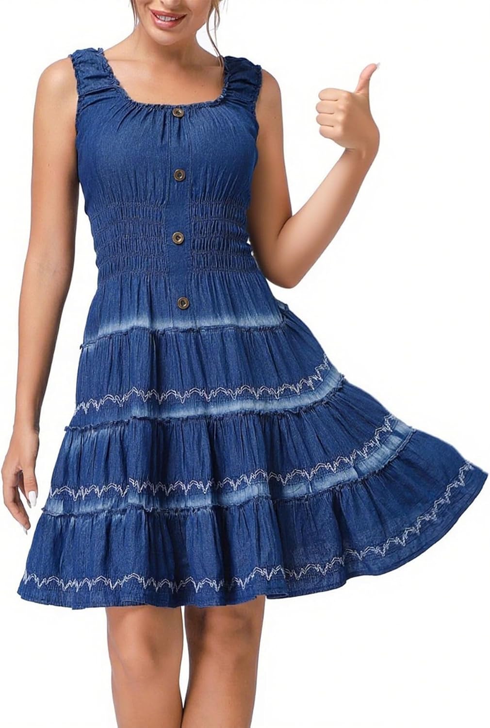 Women's Dress Sleeveless Denim Short Summer A-line Casual Cotton Boho Flowy Jean Mi...