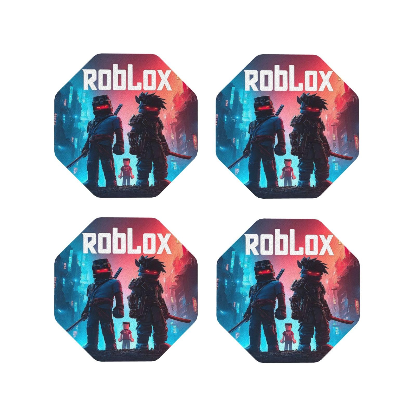 Coasters Set of 4 Round Leather Coaster Quick-Dry Drink Roblox Coasters for Desk Absorbent Mugs Pads Tabletop Protection Pad Heat Resistant Coffee Cup Mat for Kitchen Bar