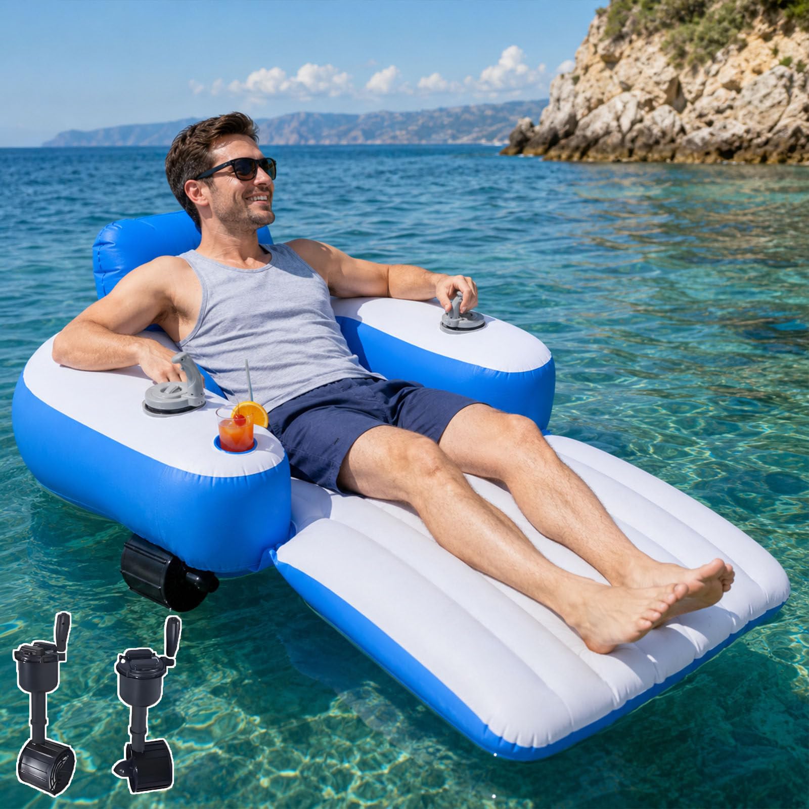 smafoseedding River Run Tube Motorized Pool Float – Electric Inflatable Pool Lounger With 50w Motor, 2600mah, Backrest, Drink Holder, 120kg Capacity For Pool, Lake & River Run Tube Fun