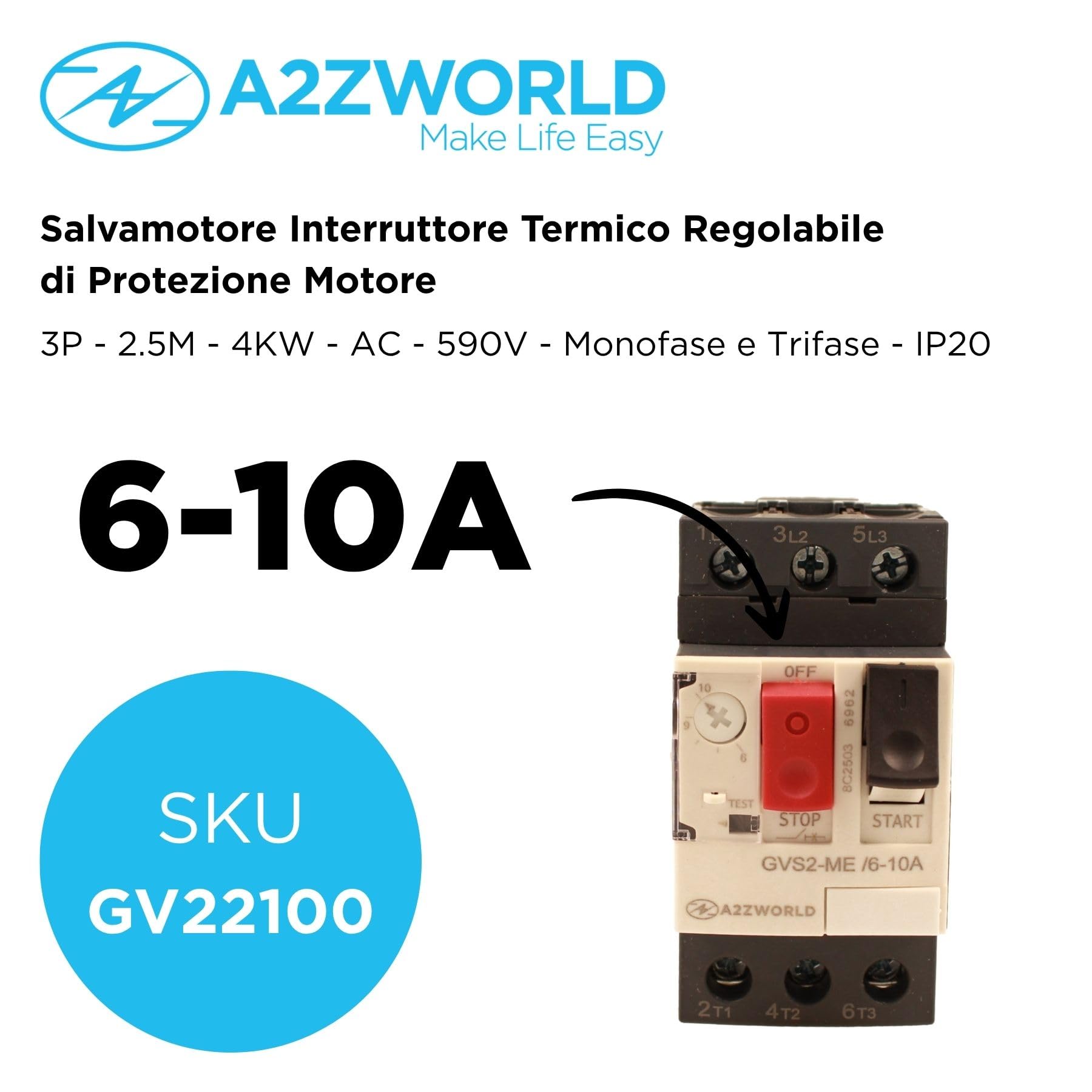 Sauveteur thermique 3P tripolaire pour protection moteur, réglable 6-10 A 4 KW, interrupteur thermique moteur 2,5 modules DIN, 690 V AC pour monophasé et triphasé